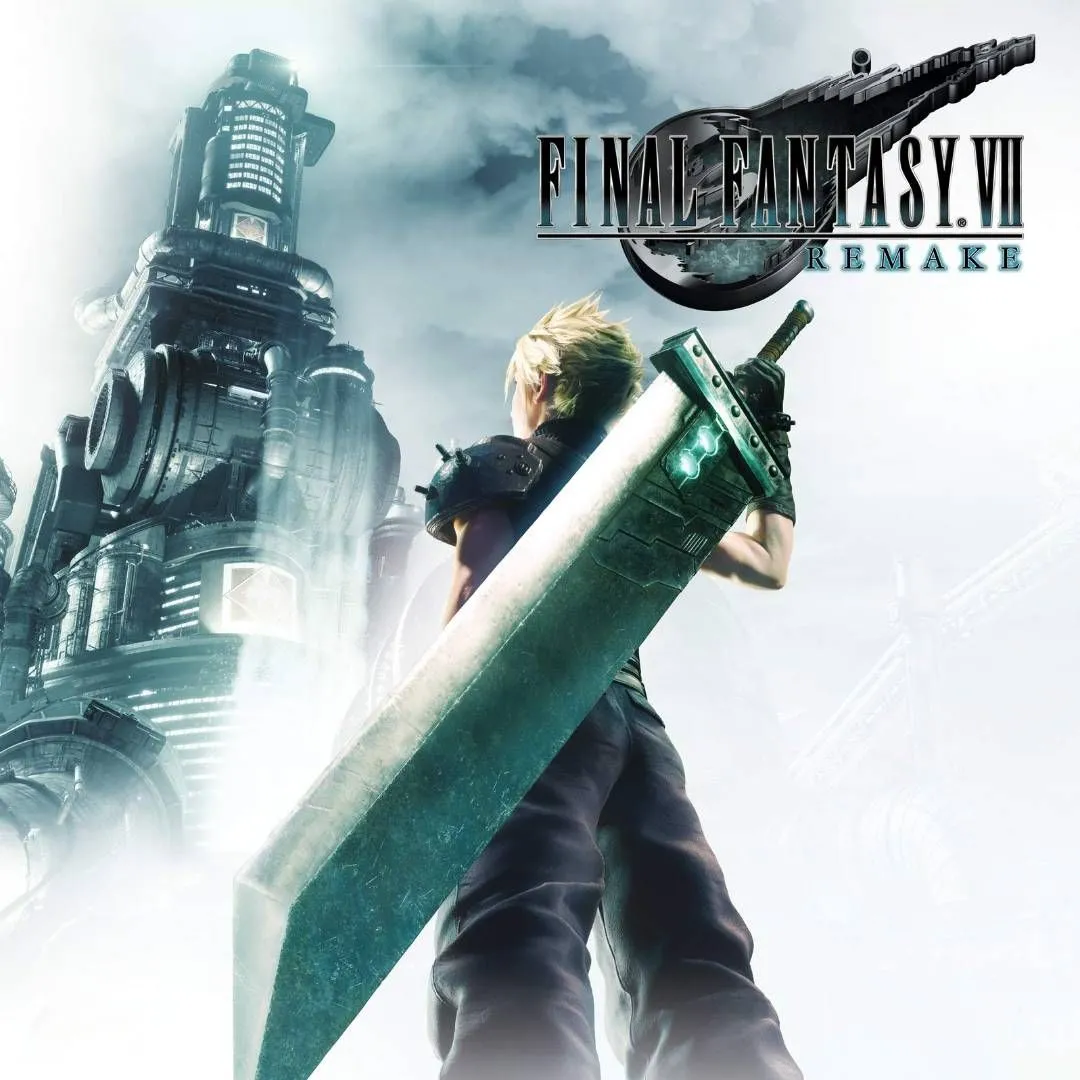 Ảnh bìa Final Fantasy VII Remake với Cloud Strife và thanh Buster Sword biểu tượng, thể hiện sự hoành tráng của game nhập vai.