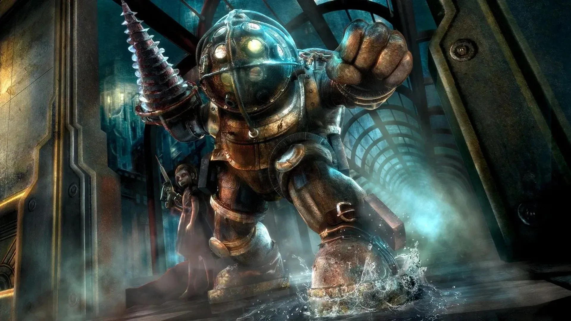 Ảnh bìa game BioShock phiên bản Xbox 360 với biểu tượng Big Daddy và Little Sister.