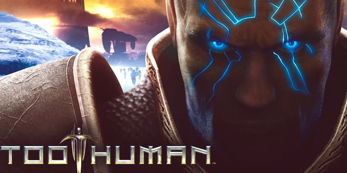 Ảnh bìa game Too Human, thể hiện phong cách hành động nhập vai khoa học viễn tưởng