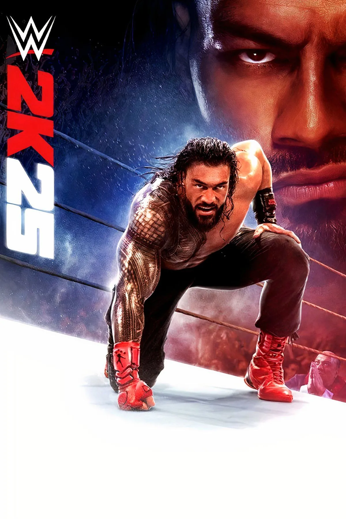 Ảnh bìa game WWE 2K25 với các siêu sao đô vật như Cody Rhodes, Seth Rollins, The Undertaker.