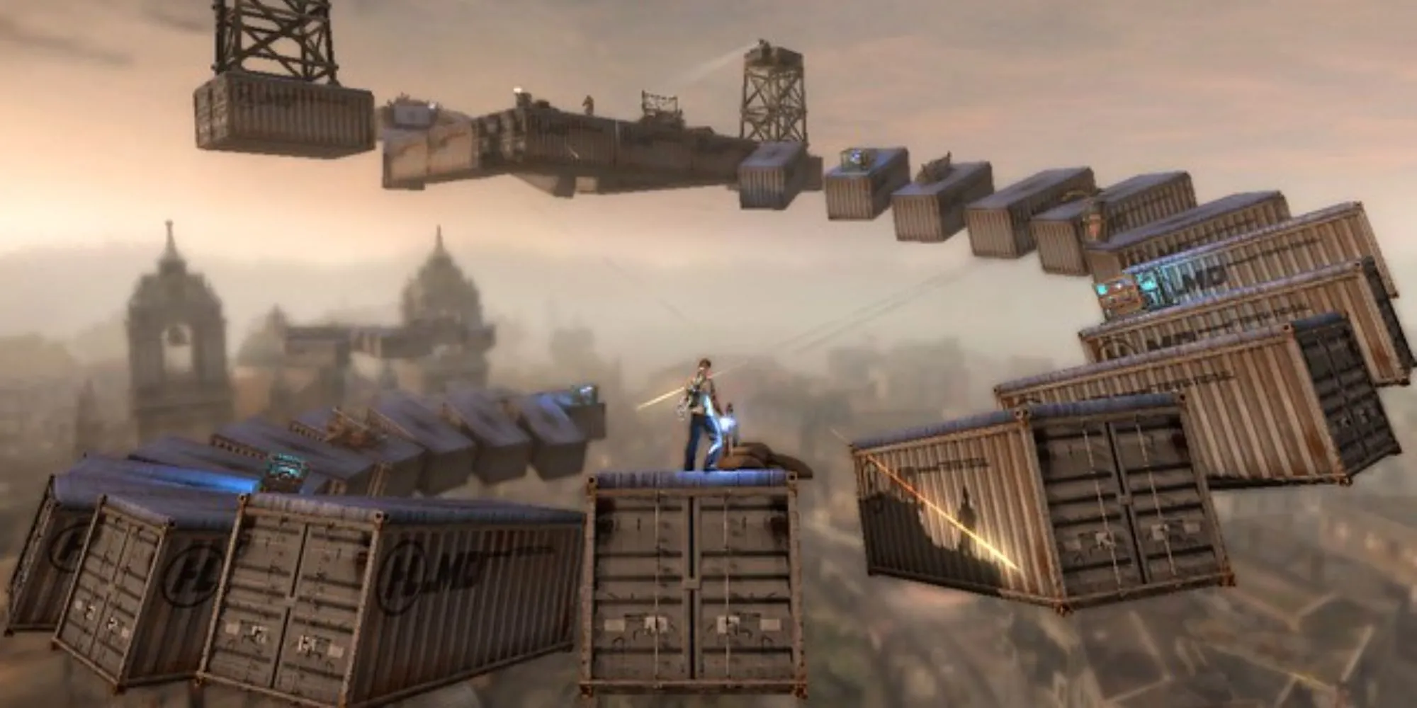 Ảnh chụp màn hình cảnh Cole McGrath chiến đấu trong môi trường đô thị của game Infamous.