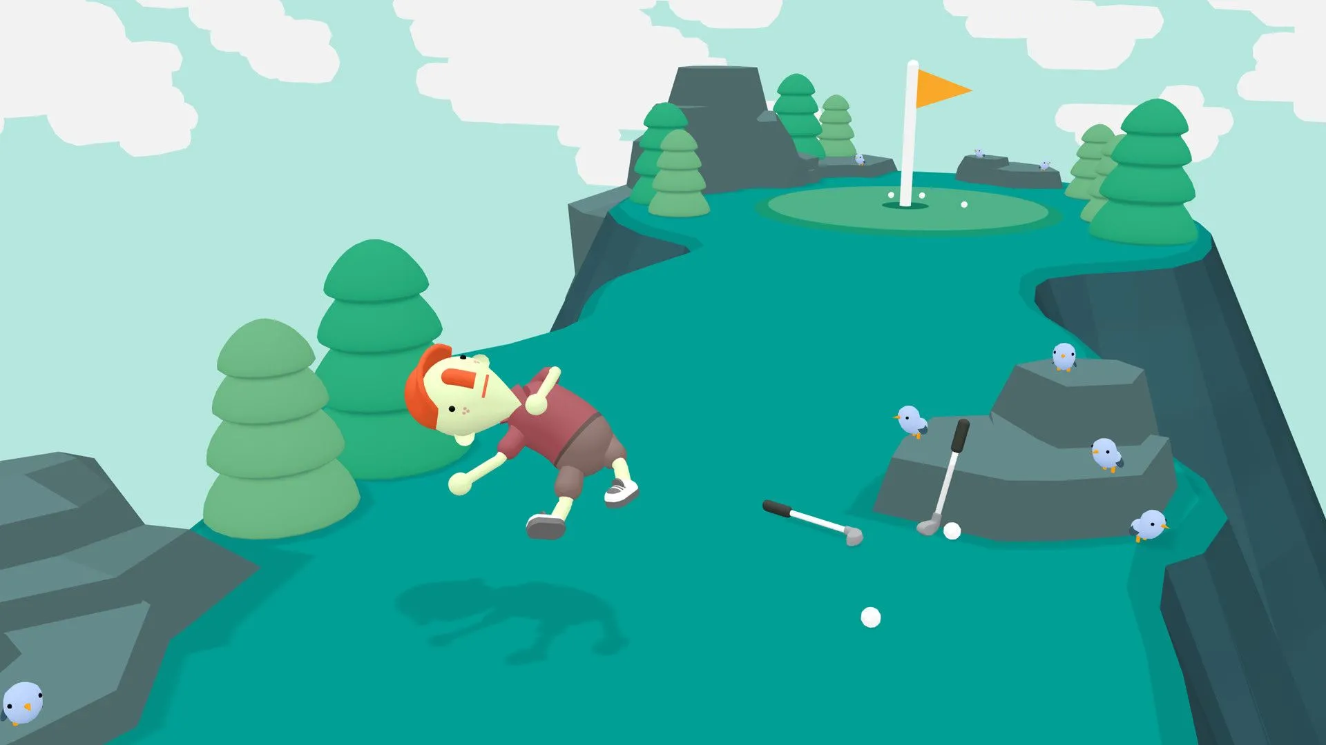Ảnh chụp màn hình game What the Golf? với lối chơi golf độc đáo, hài hước, phá vỡ quy tắc thông thường.