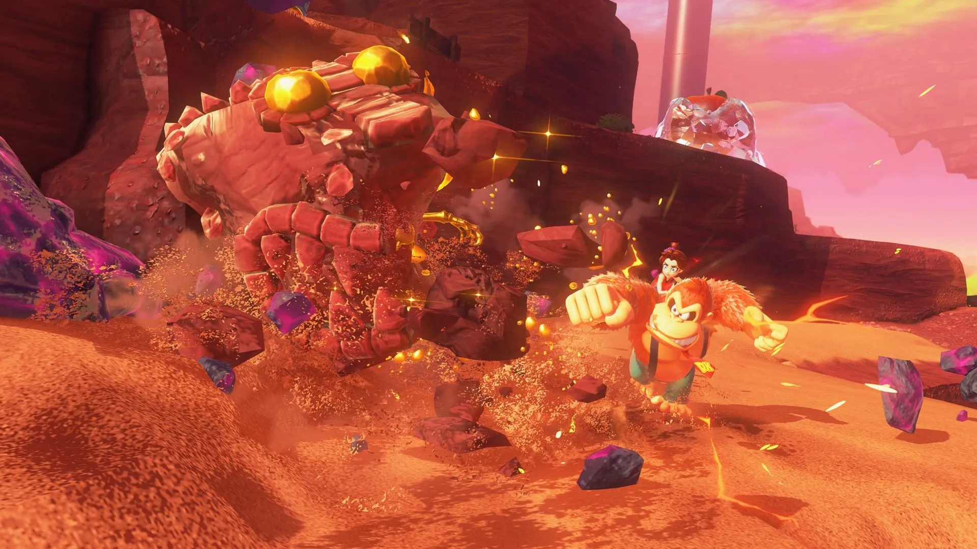 Ảnh chụp màn hình gameplay Donkey Kong Bananza với tính năng GameShare trên Nintendo Switch 2, minh họa trải nghiệm chia sẻ đa người chơi.