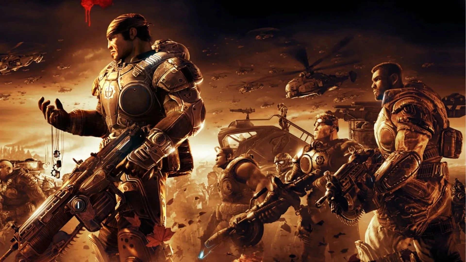 Ảnh chụp màn hình trailer game Gears of War 2, minh họa các tựa game kinh điển thuộc sở hữu của Xbox.