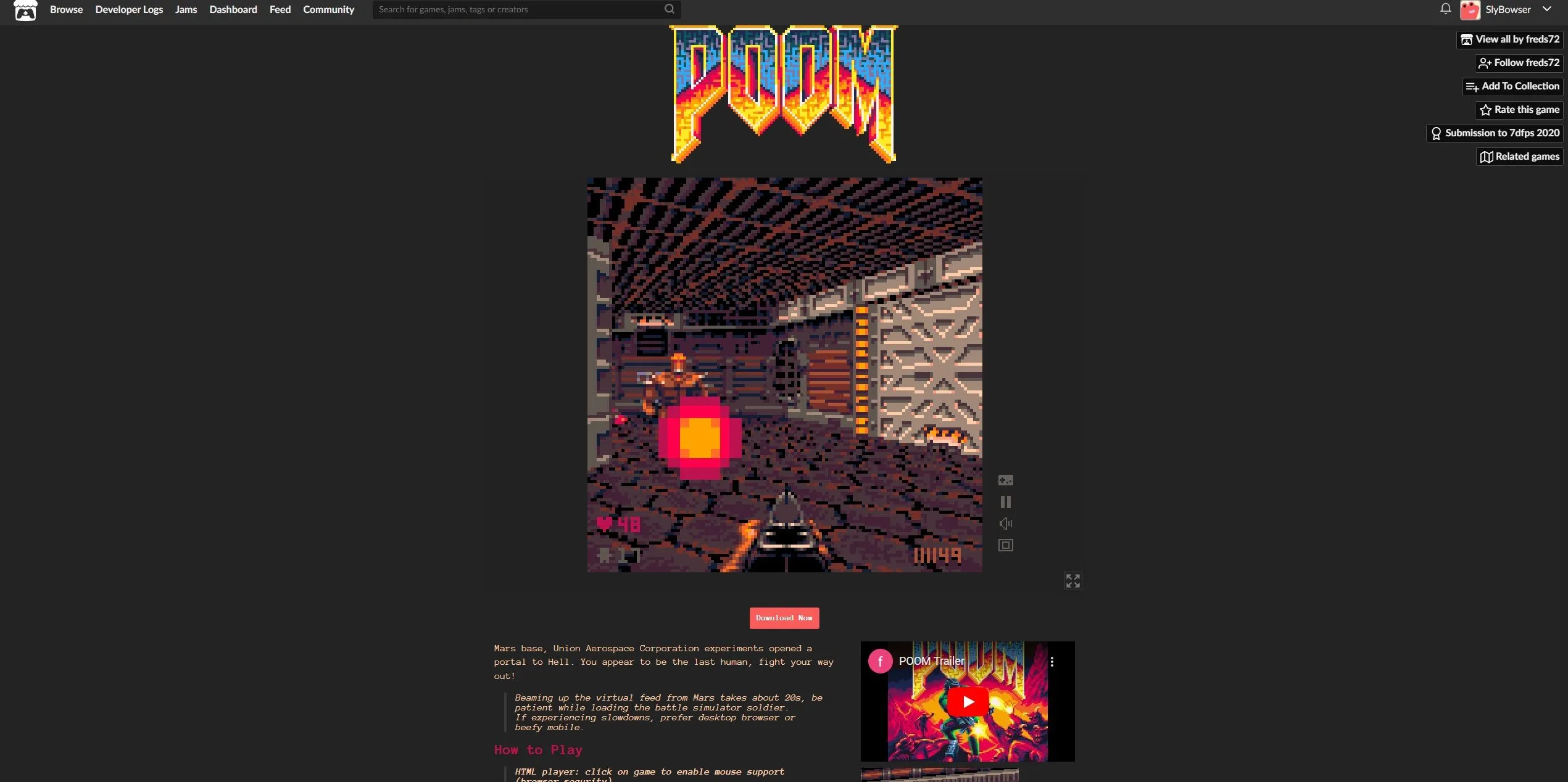 Ảnh chụp màn hình từ game POOM, một phiên bản DOOM dựa trên PICO-8 có thể chơi trên trình duyệt web.