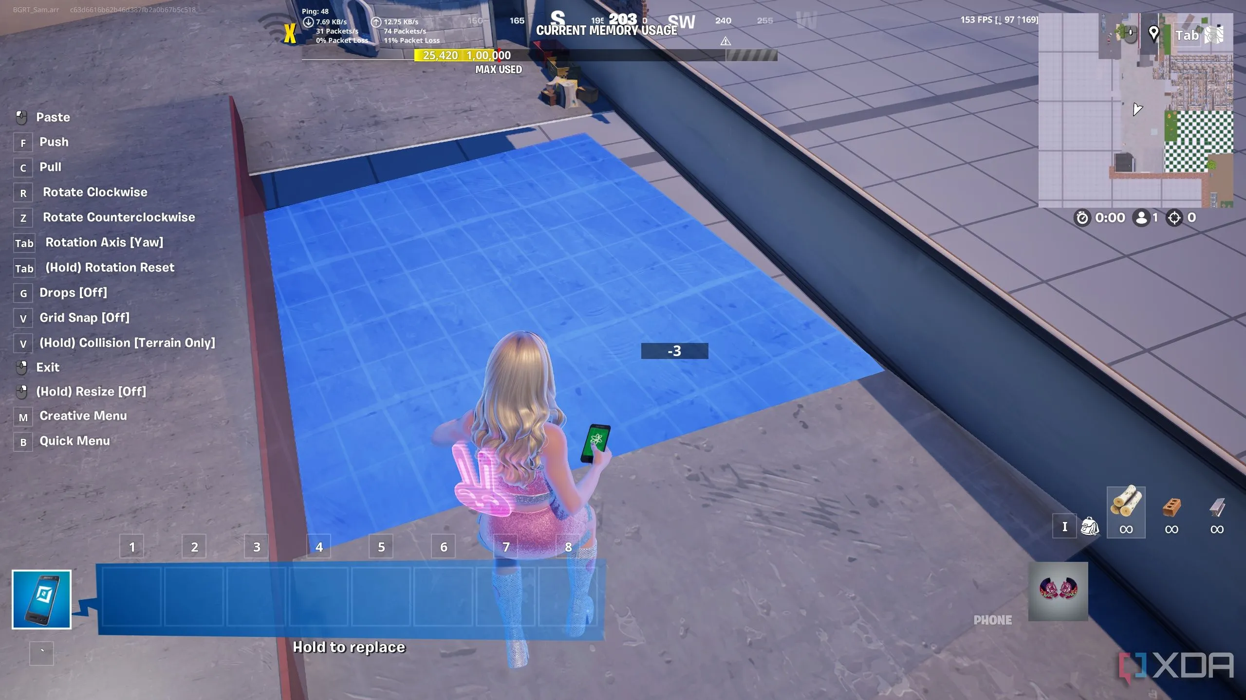 Bản đồ trường học đang được xây dựng trong chế độ Sáng tạo Fortnite, cho thấy vấn đề căn chỉnh sàn bị lệch khi thiếu độ chính xác.