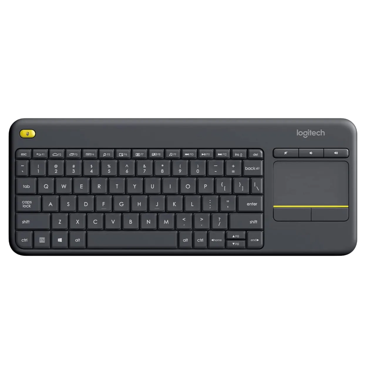 Bàn phím HTPC Logitech K400 Plus không dây có touchpad, giải pháp tiện lợi để điều khiển và đánh thức PC từ xa.