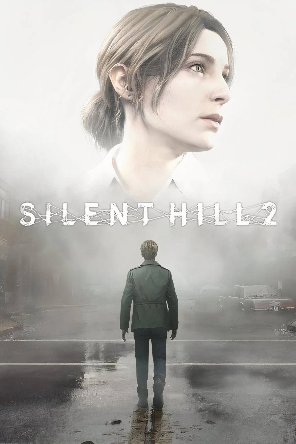 Bìa game Silent Hill 2 Remake với James Sunderland đứng giữa sương mù dày đặc và những con quái vật biểu tượng