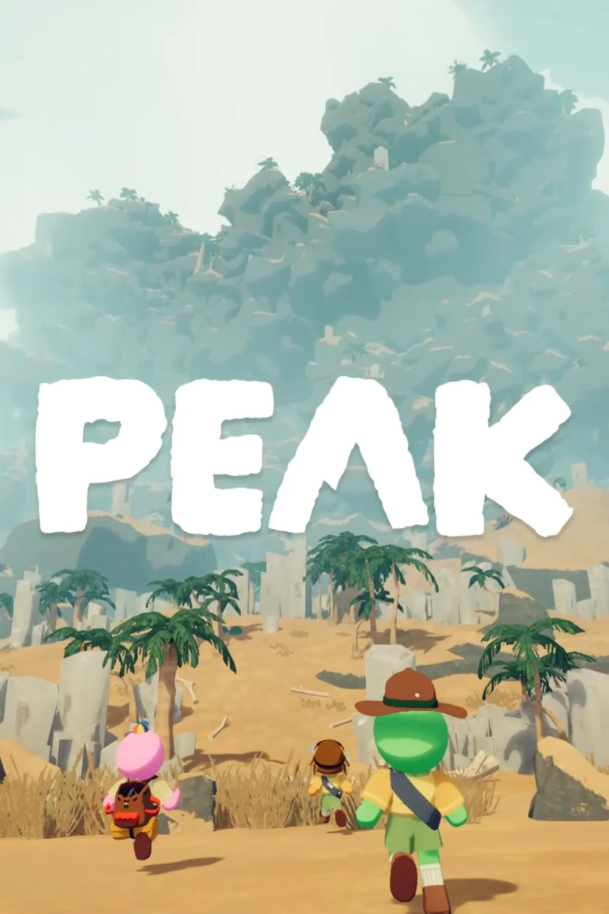 Bìa nghệ thuật của game PEAK, minh họa cảnh hai nhân vật đang leo núi.