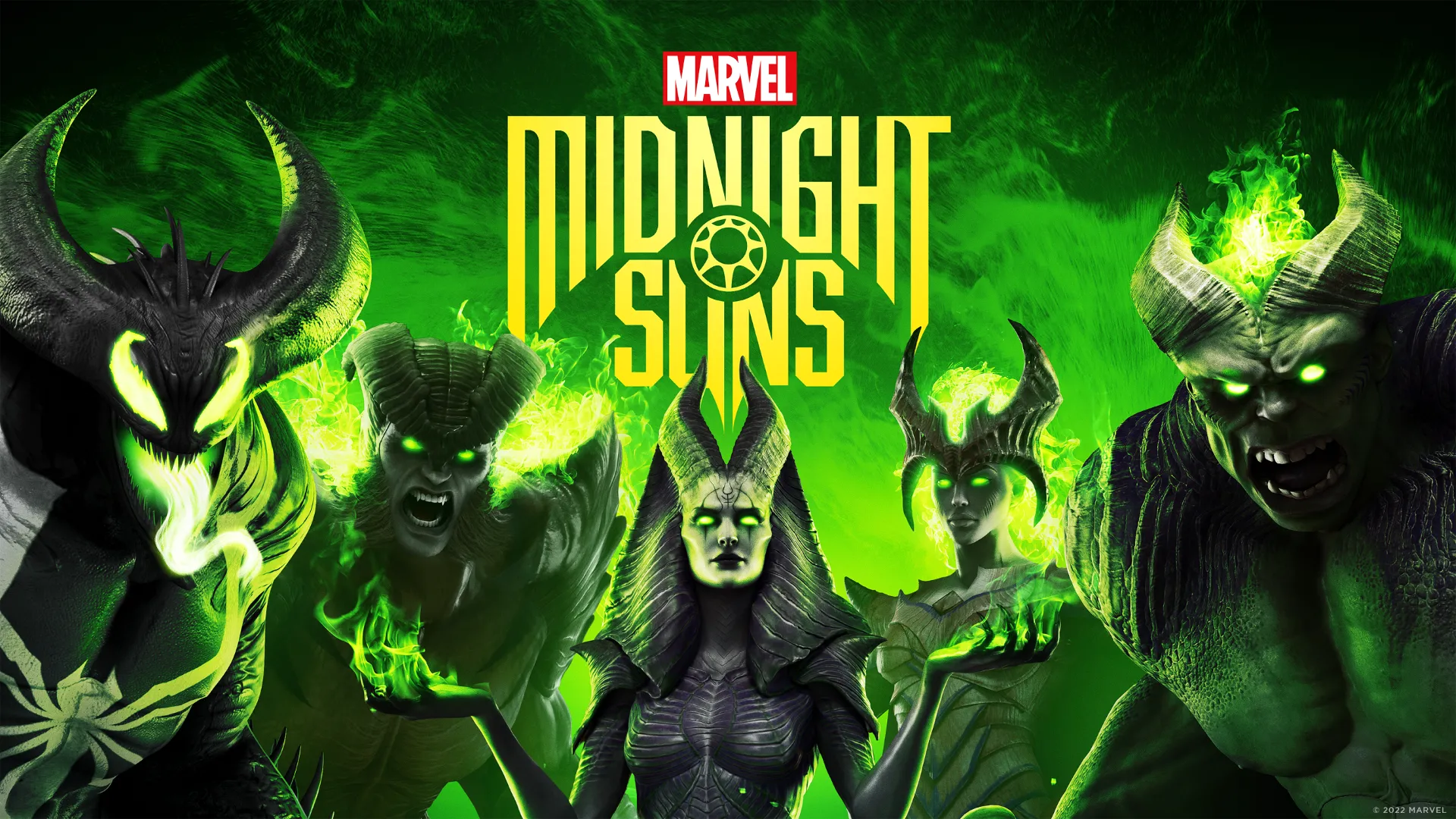 Bìa nghệ thuật của phiên bản Legendary Edition của Marvel's Midnight Suns với toàn bộ dàn anh hùng