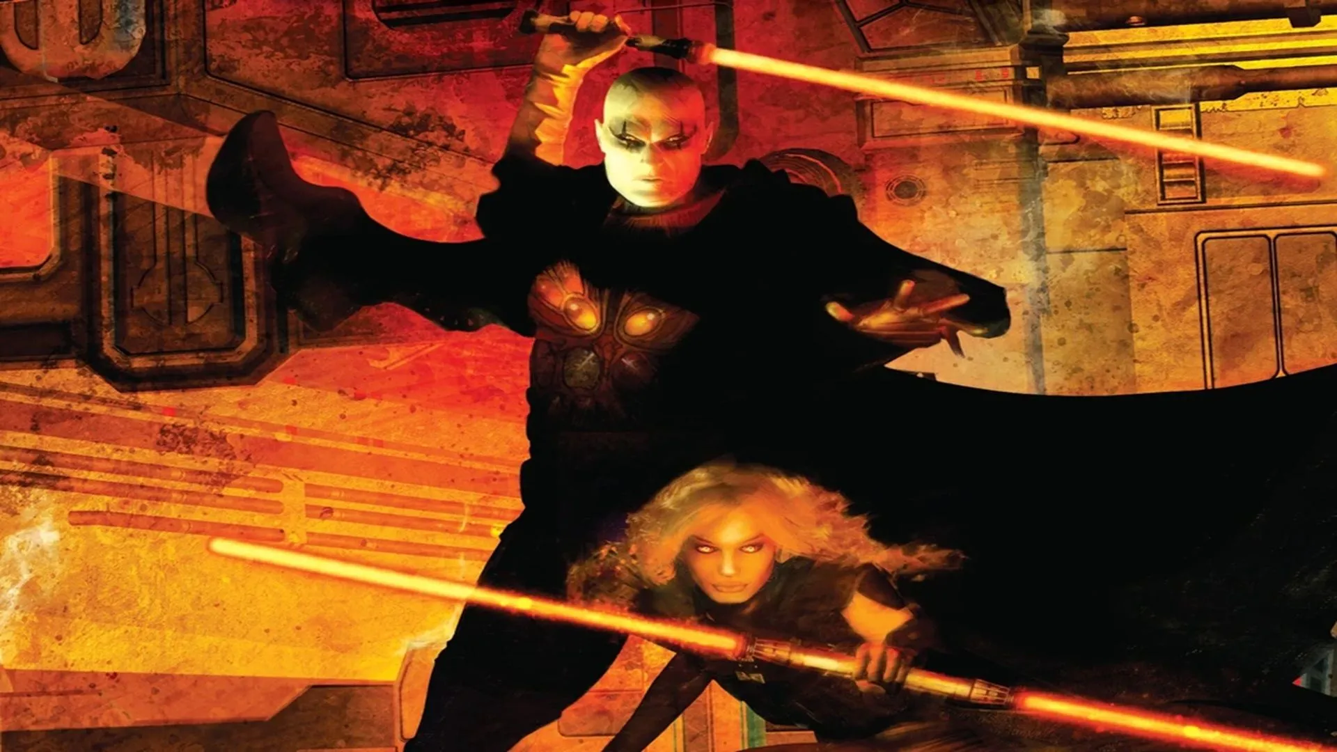 Bìa tiểu thuyết Star Wars: Darth Bane Rule of Two với hình ảnh Darth Bane và đệ tử Zannah, minh họa Quy tắc Hai của Sith.