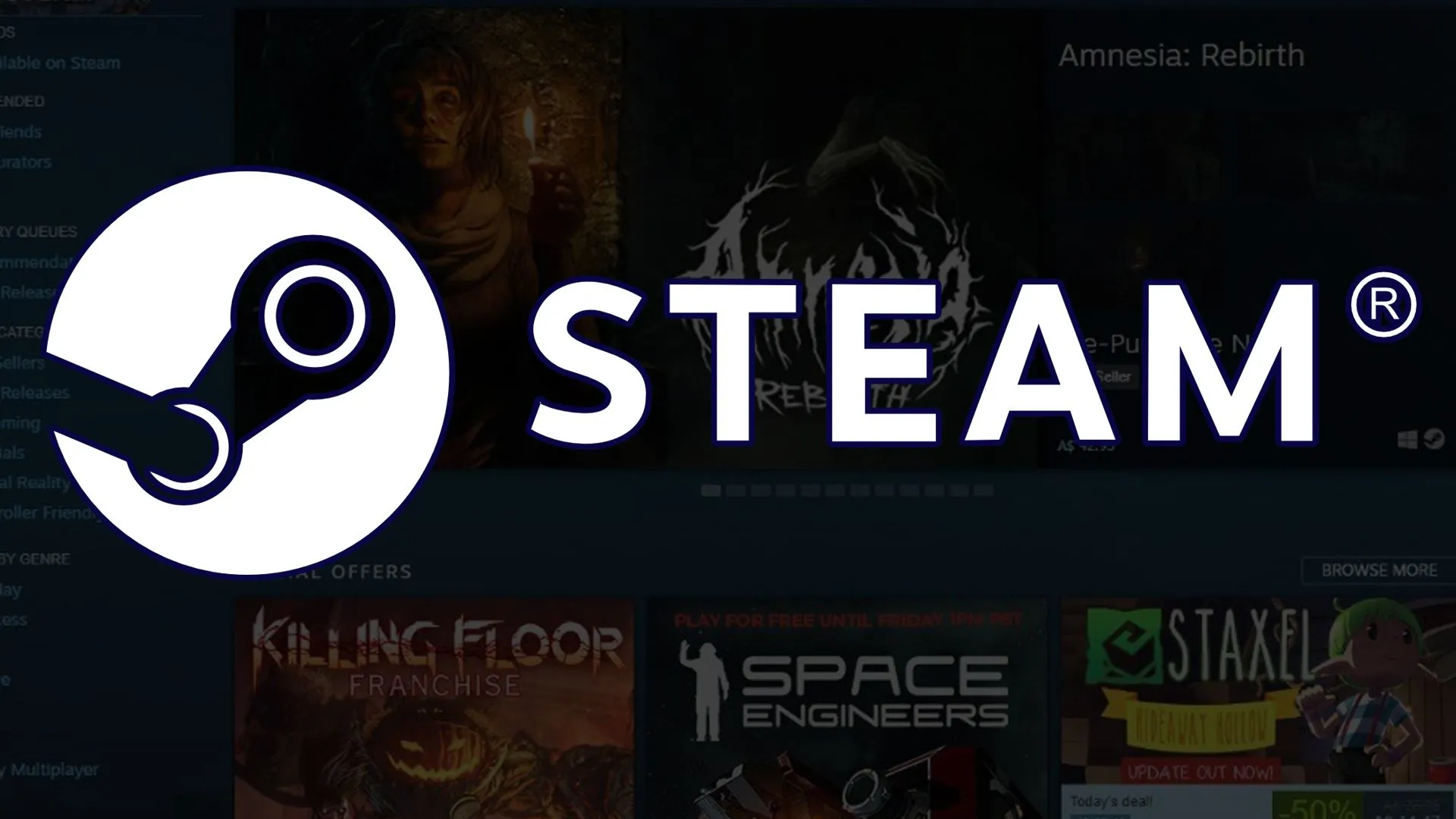 Biểu tượng Steam và giao diện chính minh họa trải nghiệm game trên Linux