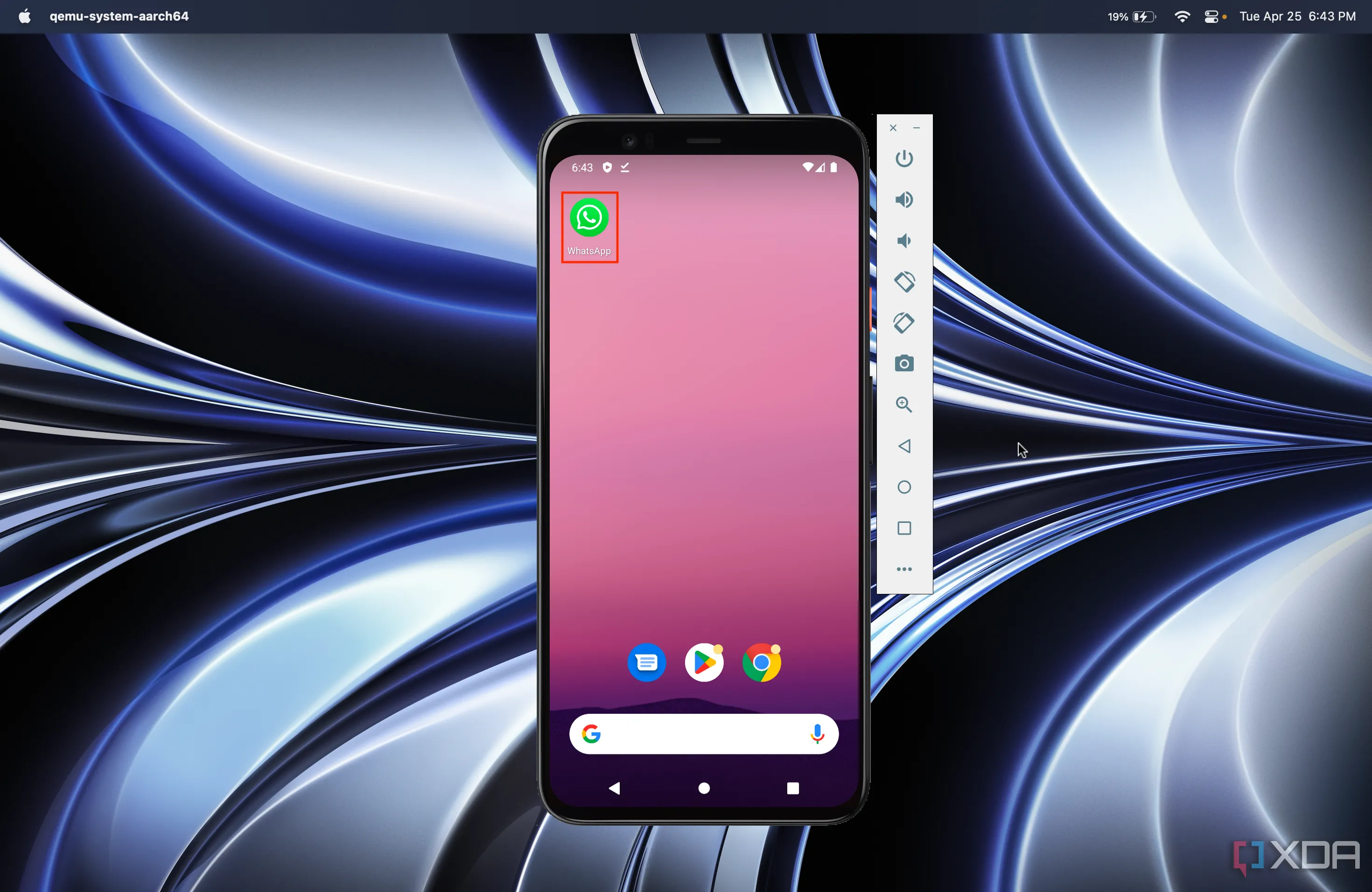 Biểu tượng WhatsApp trên màn hình chính của thiết bị Android ảo sau khi cài đặt thành công