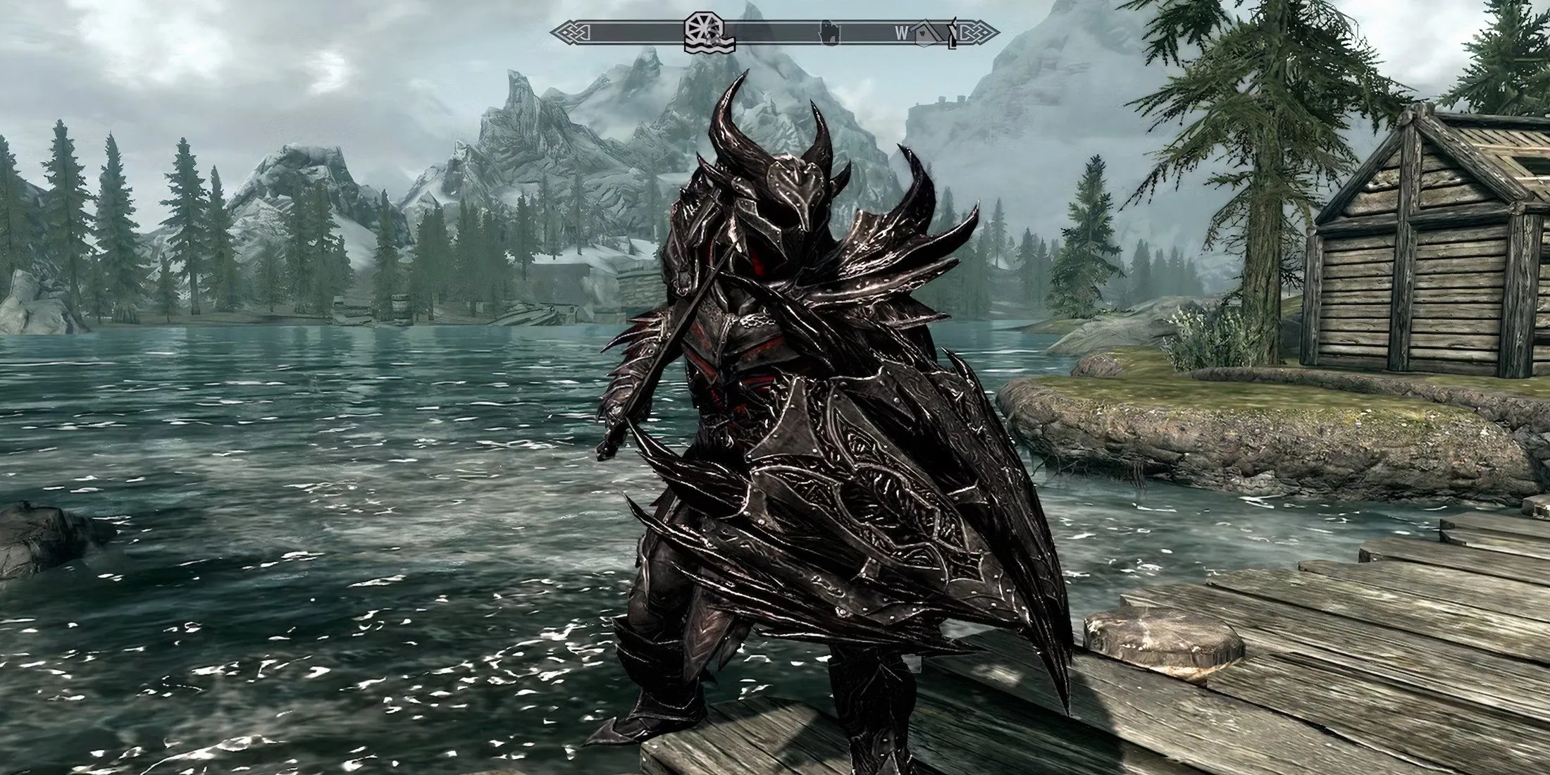 Bộ giáp Daedric huyền thoại trong Skyrim, minh họa sự đa dạng về trang bị và khả năng tùy biến nhân vật trong game nhập vai.