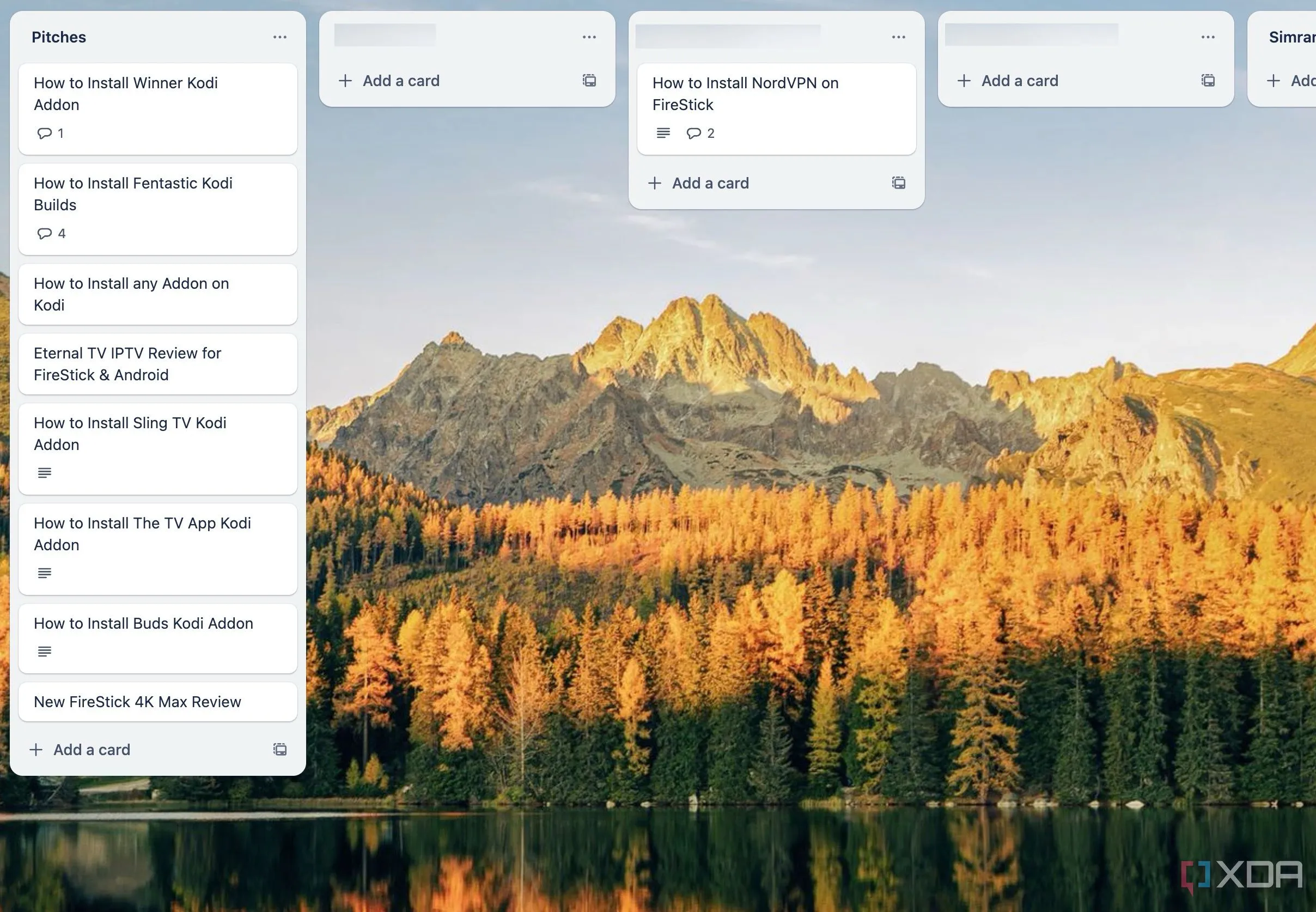 Các bảng Trello với hình nền đa dạng và thẻ nhiệm vụ có ảnh bìa