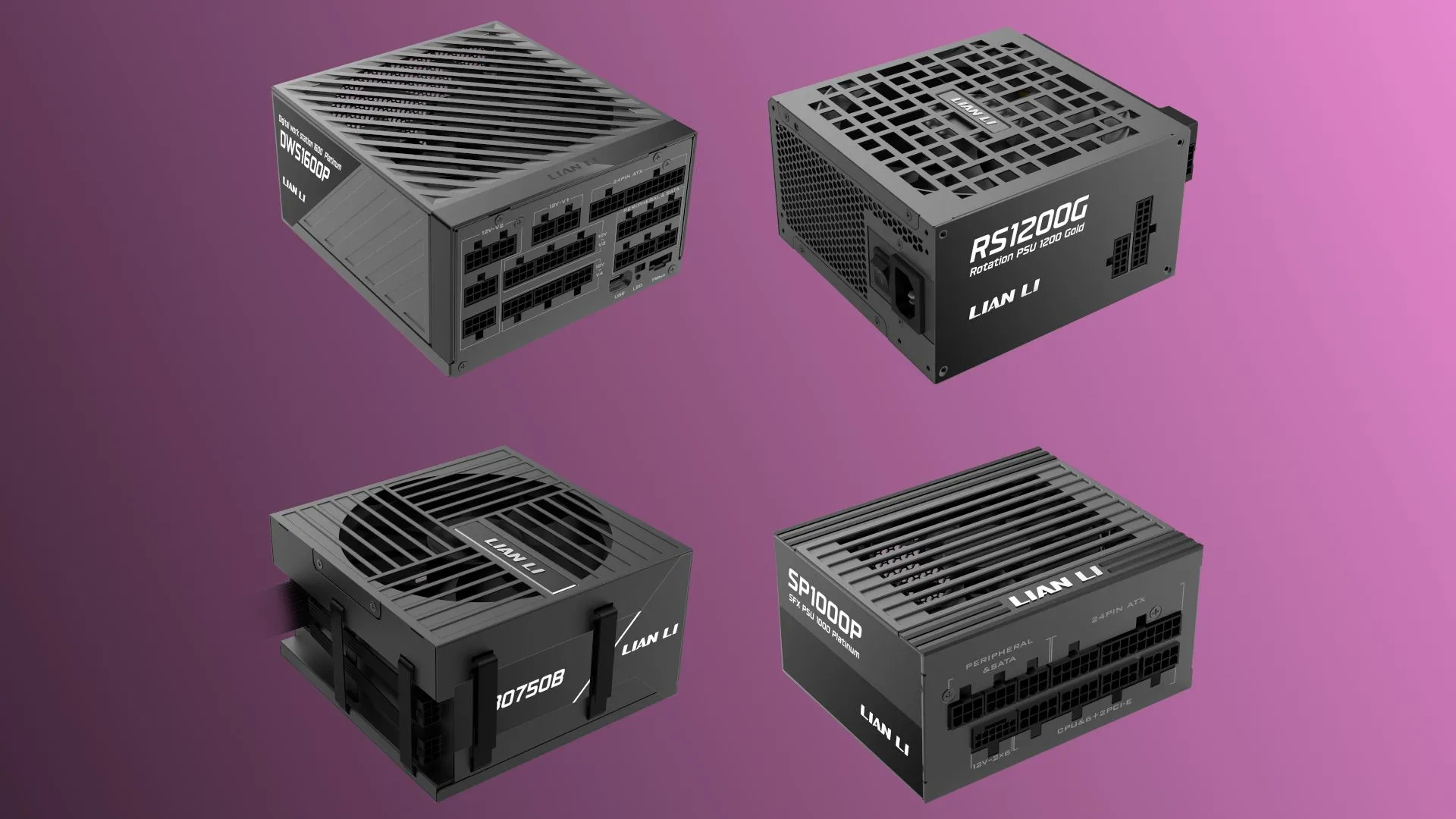 Các dòng nguồn máy tính (PSU) cao cấp của Lian Li như DWS, RS, RB và SP Series được trưng bày tại Computex 2025