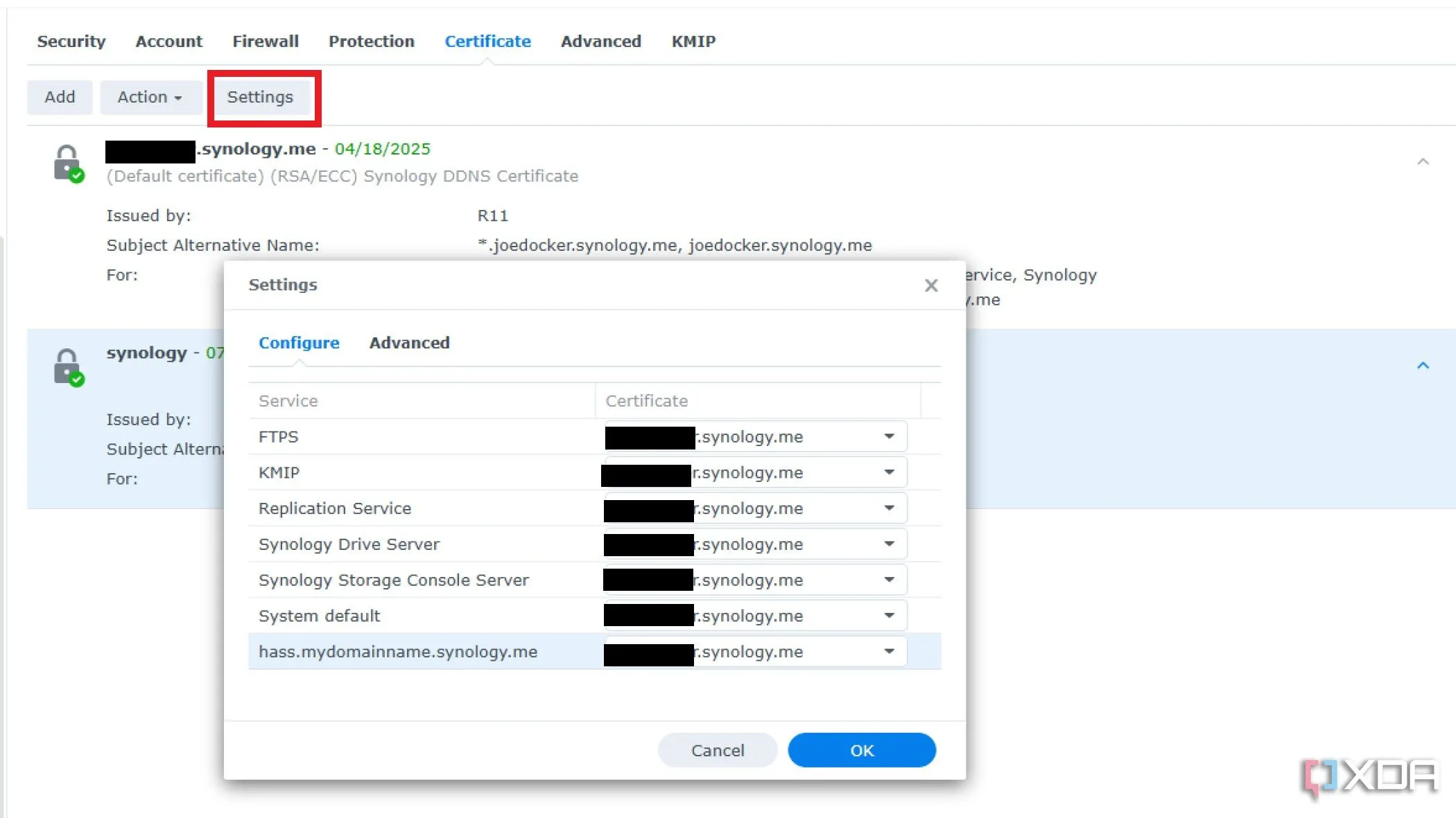 Cài đặt chứng chỉ SSL trong Synology