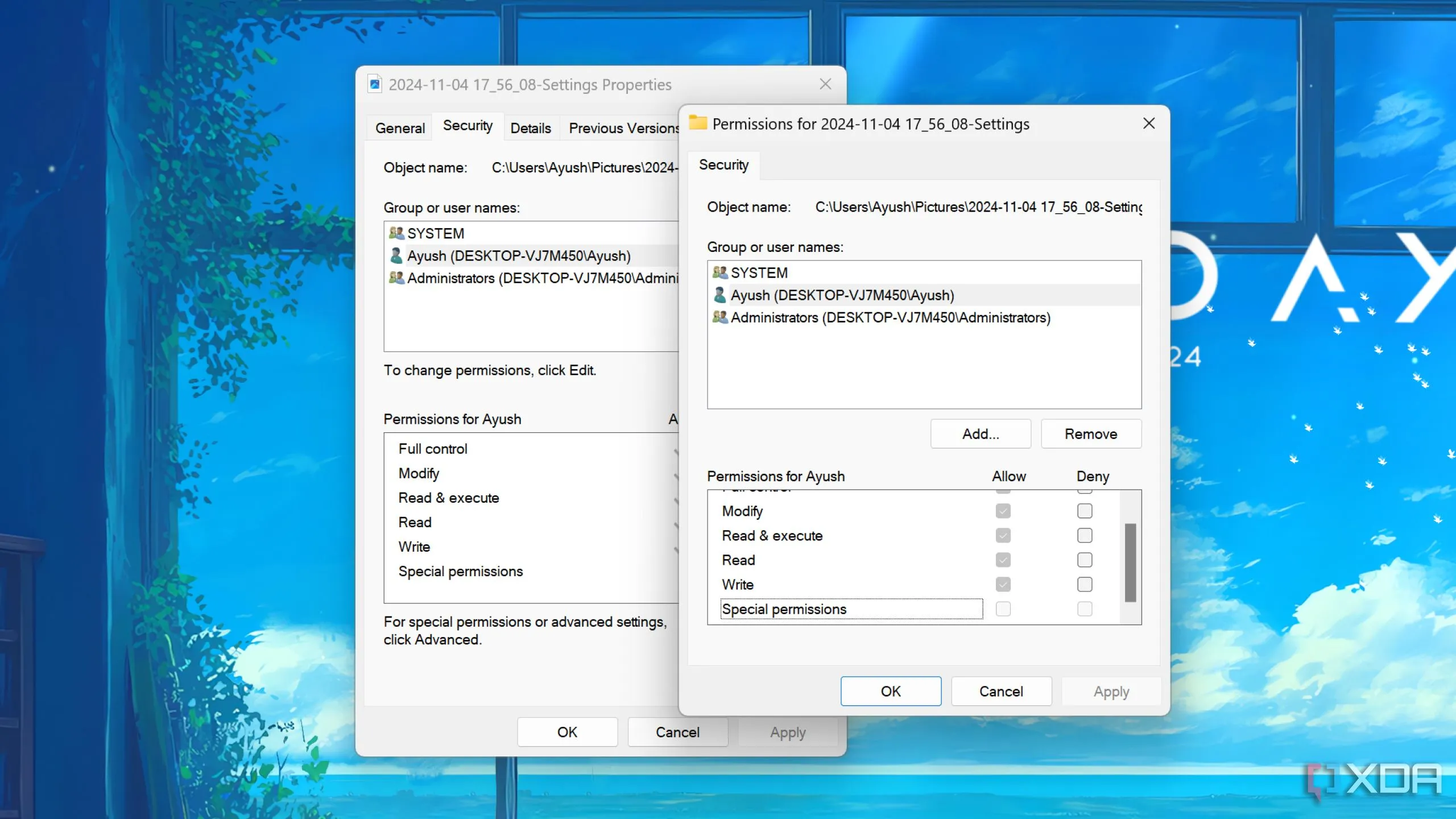 Cài đặt quyền hạn (Permissions Settings) trong hệ điều hành Windows 11, minh họa việc quản lý quyền truy cập của người dùng và ứng dụng