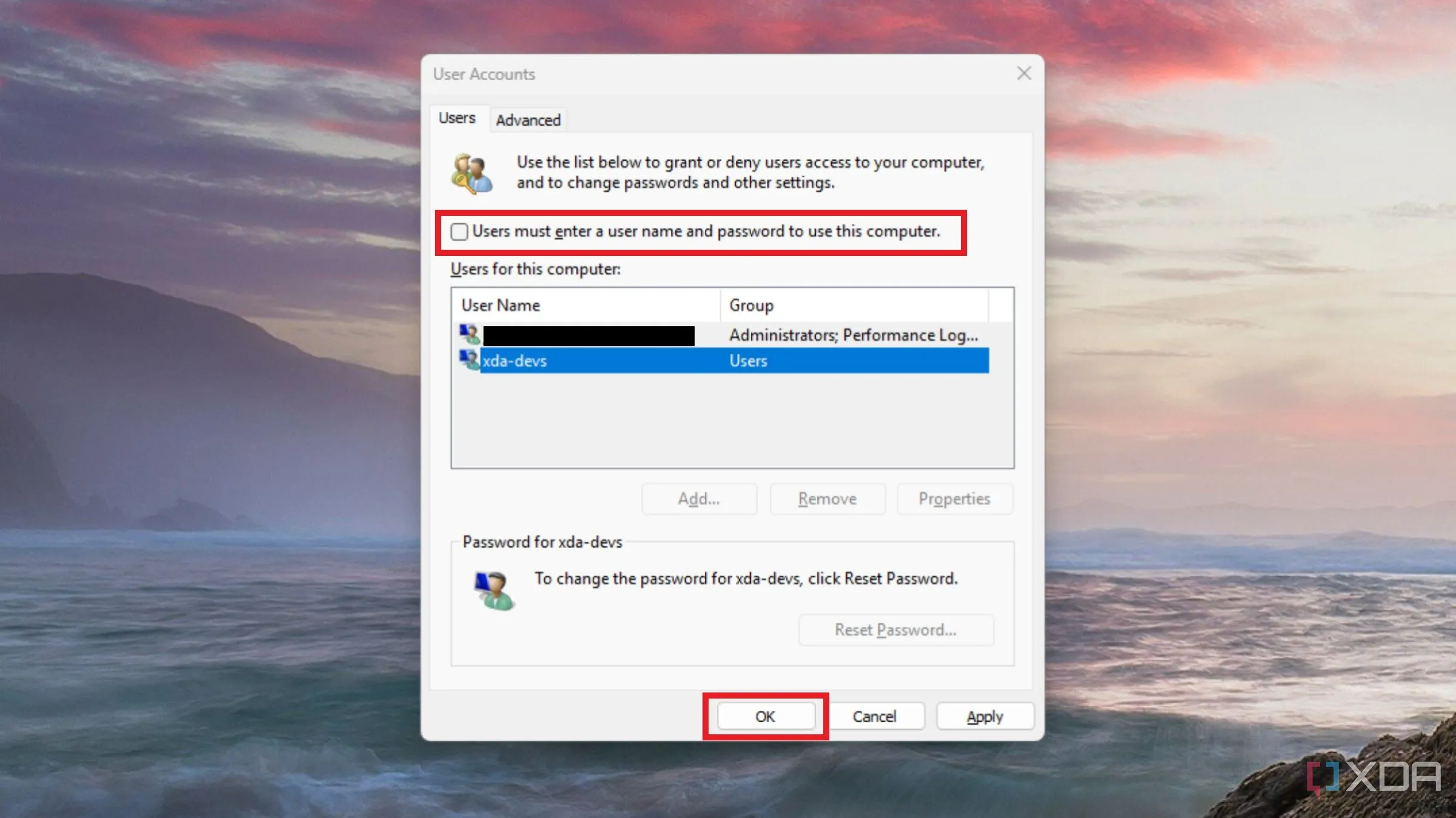 Cài đặt tắt yêu cầu mật khẩu đăng nhập trong netplwiz trên Windows
