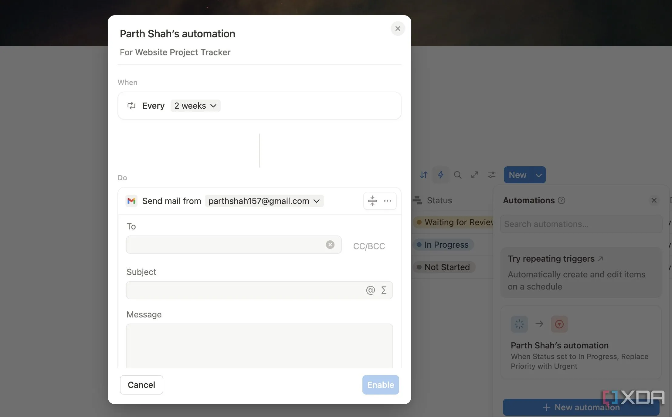 Cài đặt tự động gửi thông báo từ database Notion đến hộp thư Gmail