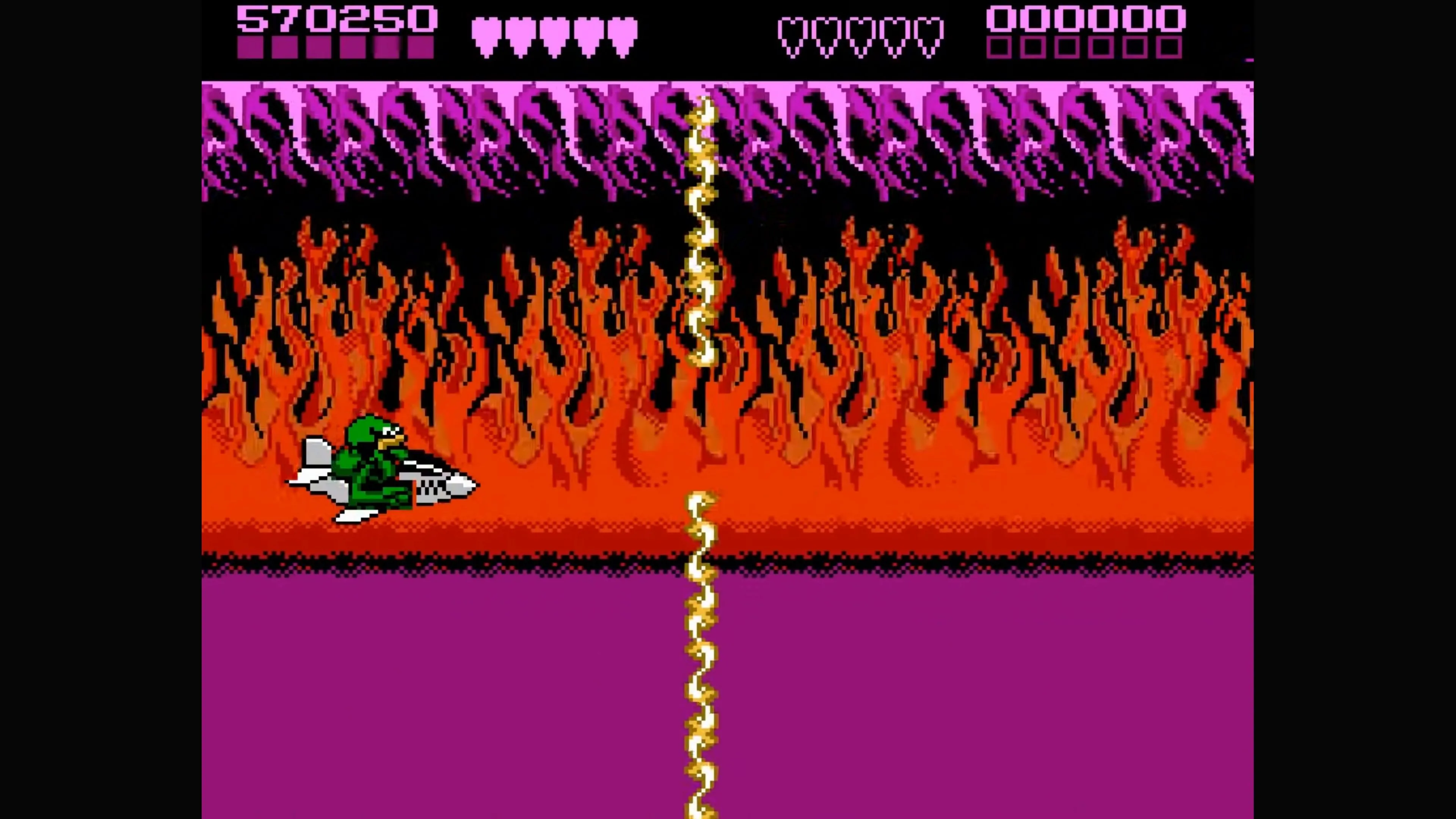 Cảnh chiến đấu cận cảnh trong Battletoads (1991), thể hiện đồ họa hoạt hình và hiệu ứng đòn đánh