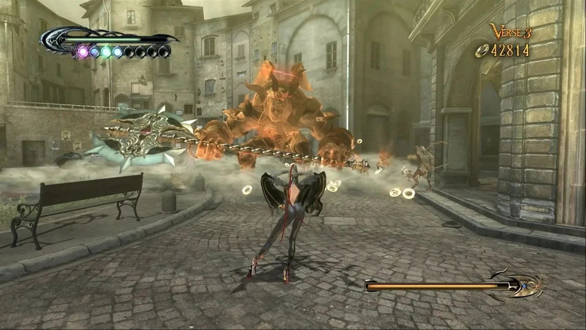 Cảnh chiến đấu hoành tráng của Bayonetta với kẻ thù lớn trong game