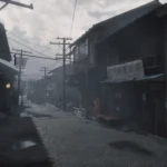 Cảnh hẻm nhỏ u tối tại thị trấn Ebisugaoka trong Silent Hill F