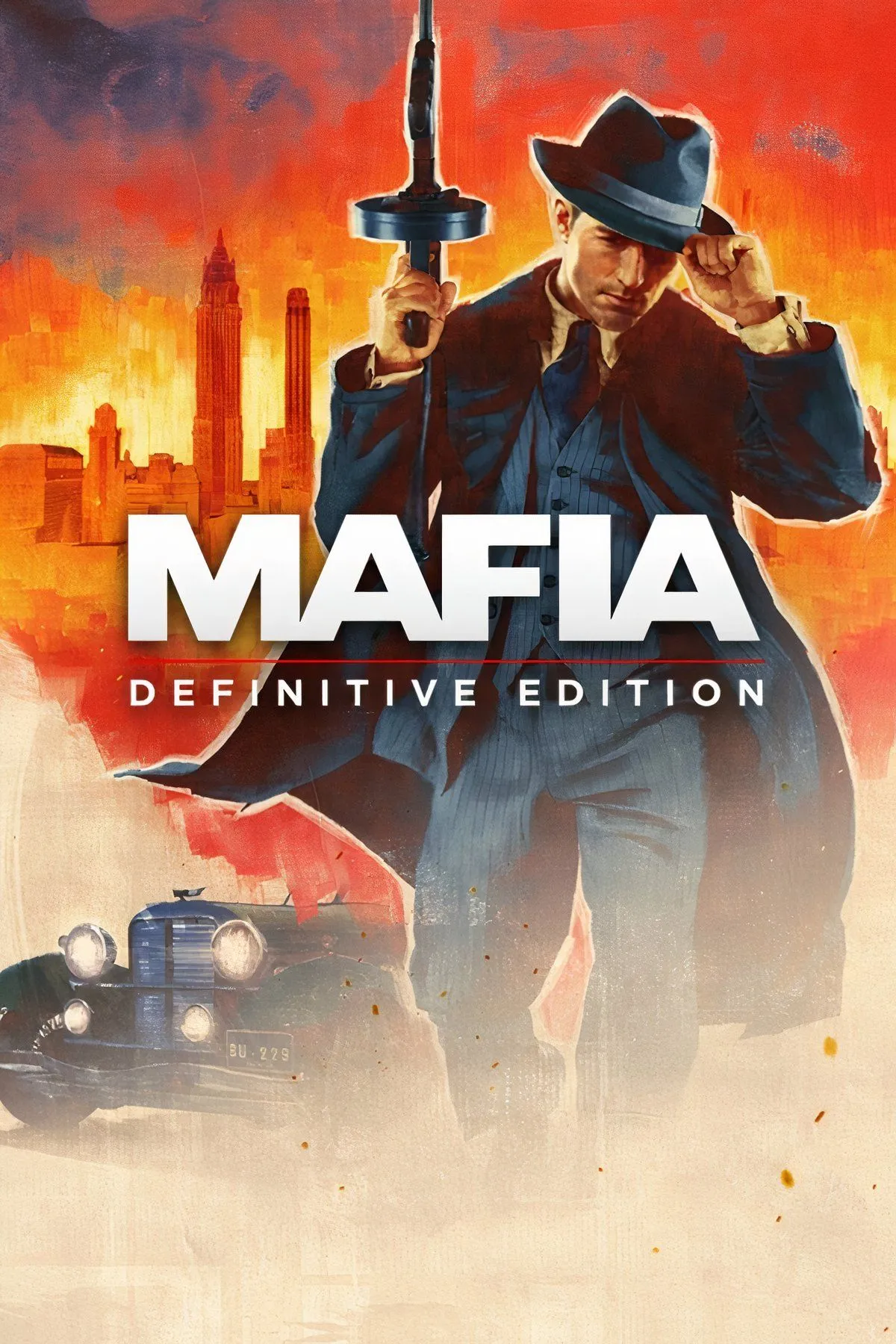 Cảnh Tommy Angelo lái xe trong Mafia Definitive Edition, thể hiện đồ họa thế giới mở Lost Heaven chi tiết và sống động.
