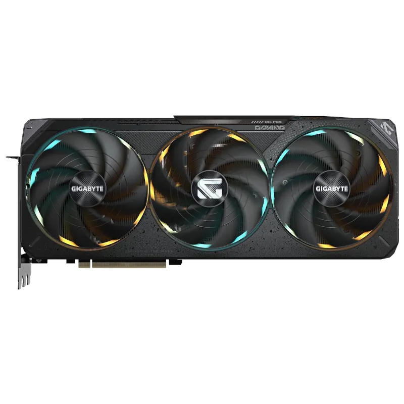 Card đồ họa Gigabyte Gaming GeForce RTX 5080 OC với thiết kế tản nhiệt ba quạt màu đen