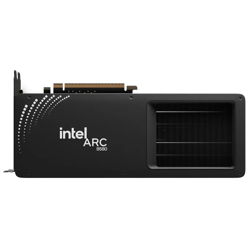 Card đồ họa Intel Arc B580 với thiết kế hiện đại, đại diện cho phân khúc GPU giá rẻ đang thiếu cạnh tranh.