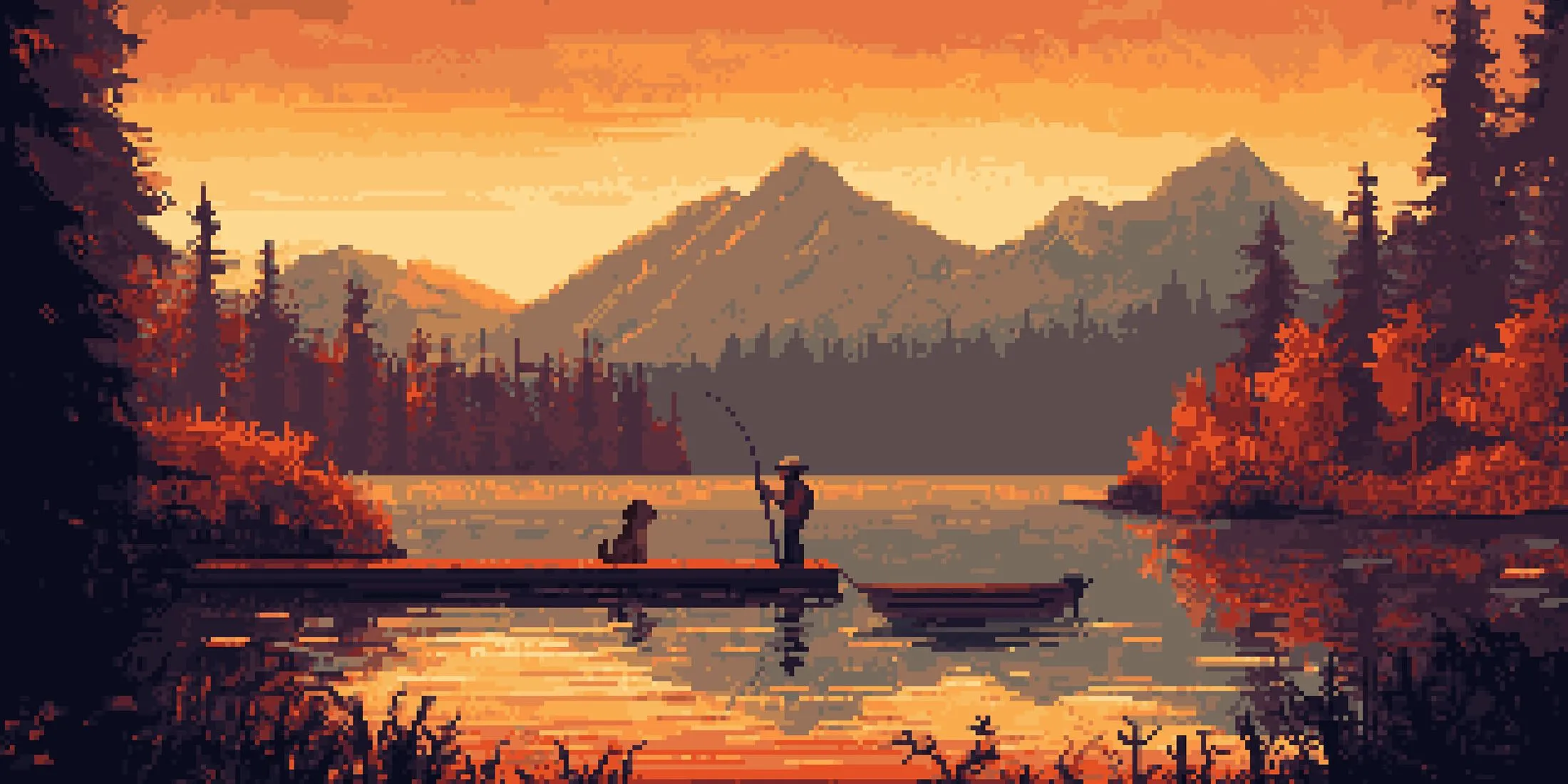 Cast n Chill in-game screenshot showing a fisherman and his dog on a boat.