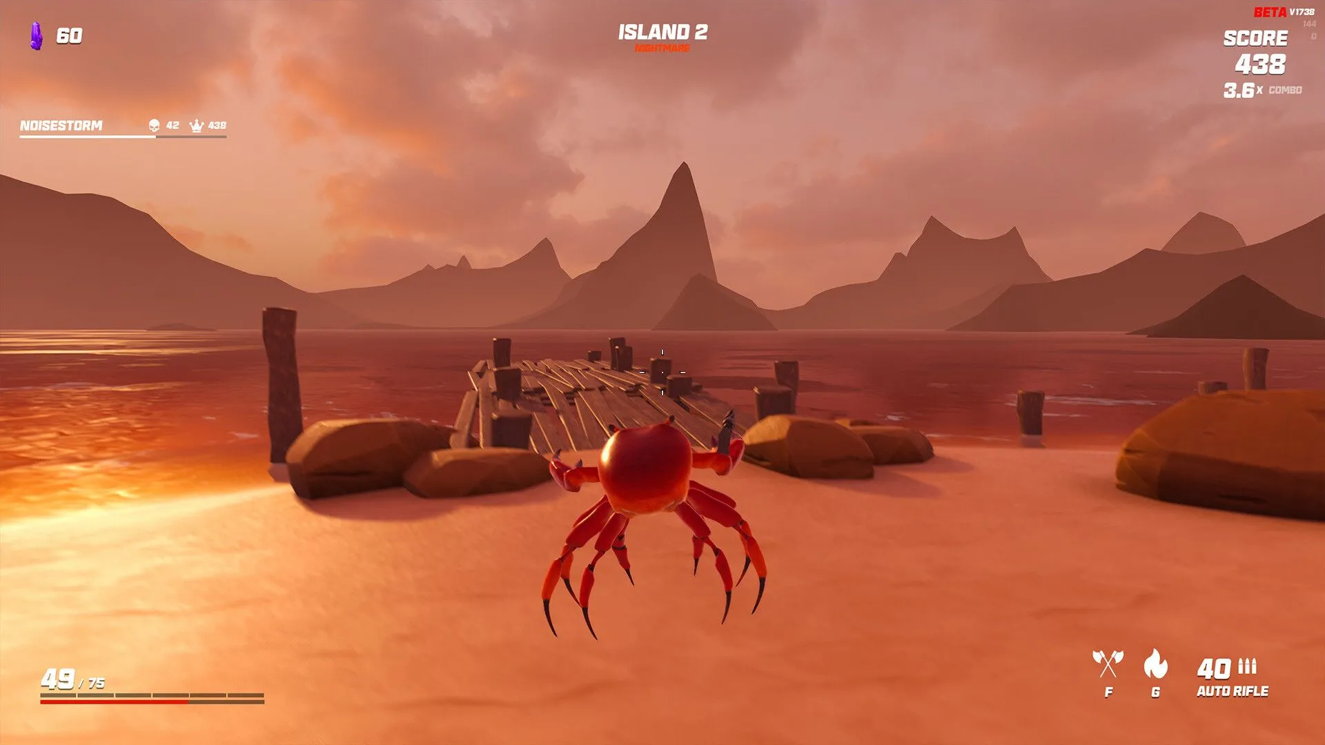 Crab Champions: Hình ảnh cua bay trong không gian trò chơi đầy màu sắc.