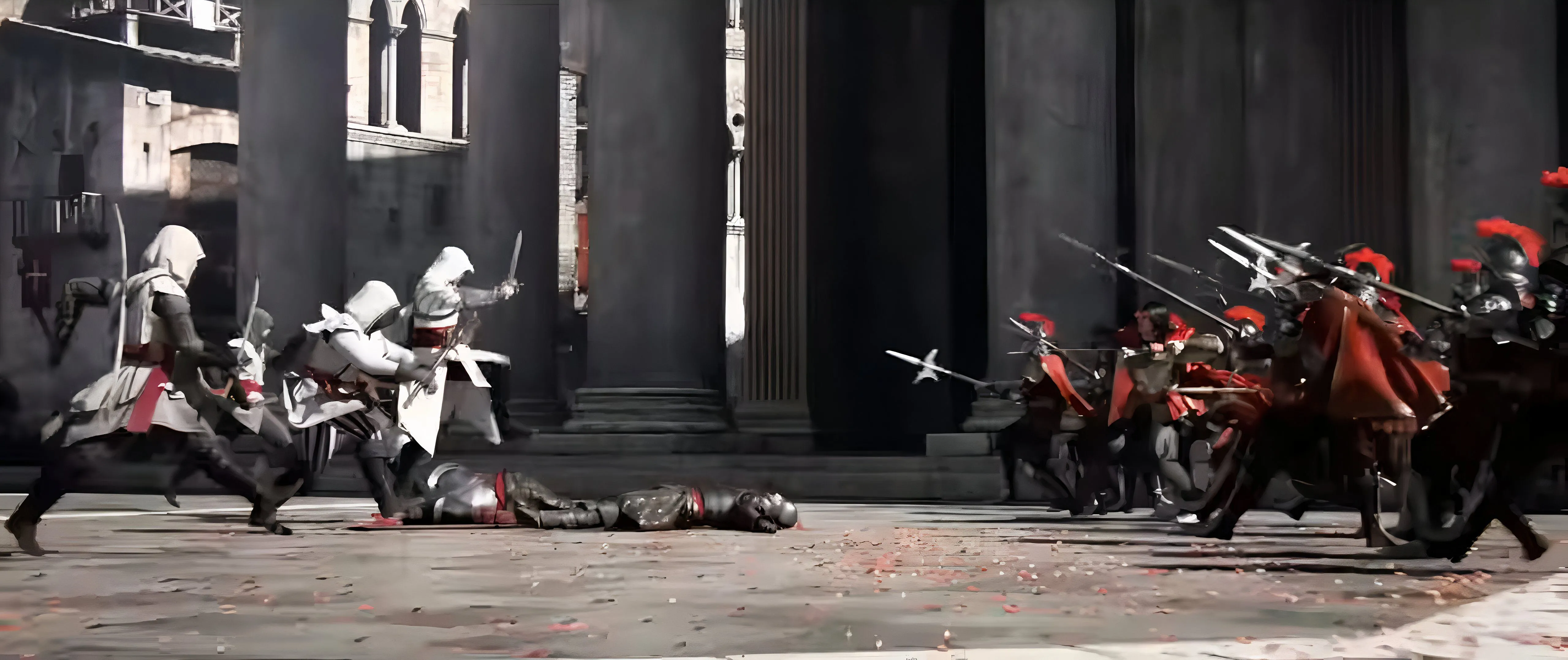 Cuộc đối đầu kinh điển giữa Assassins và Templars, biểu tượng cho xung đột ý thức hệ trong series Assassin's Creed.