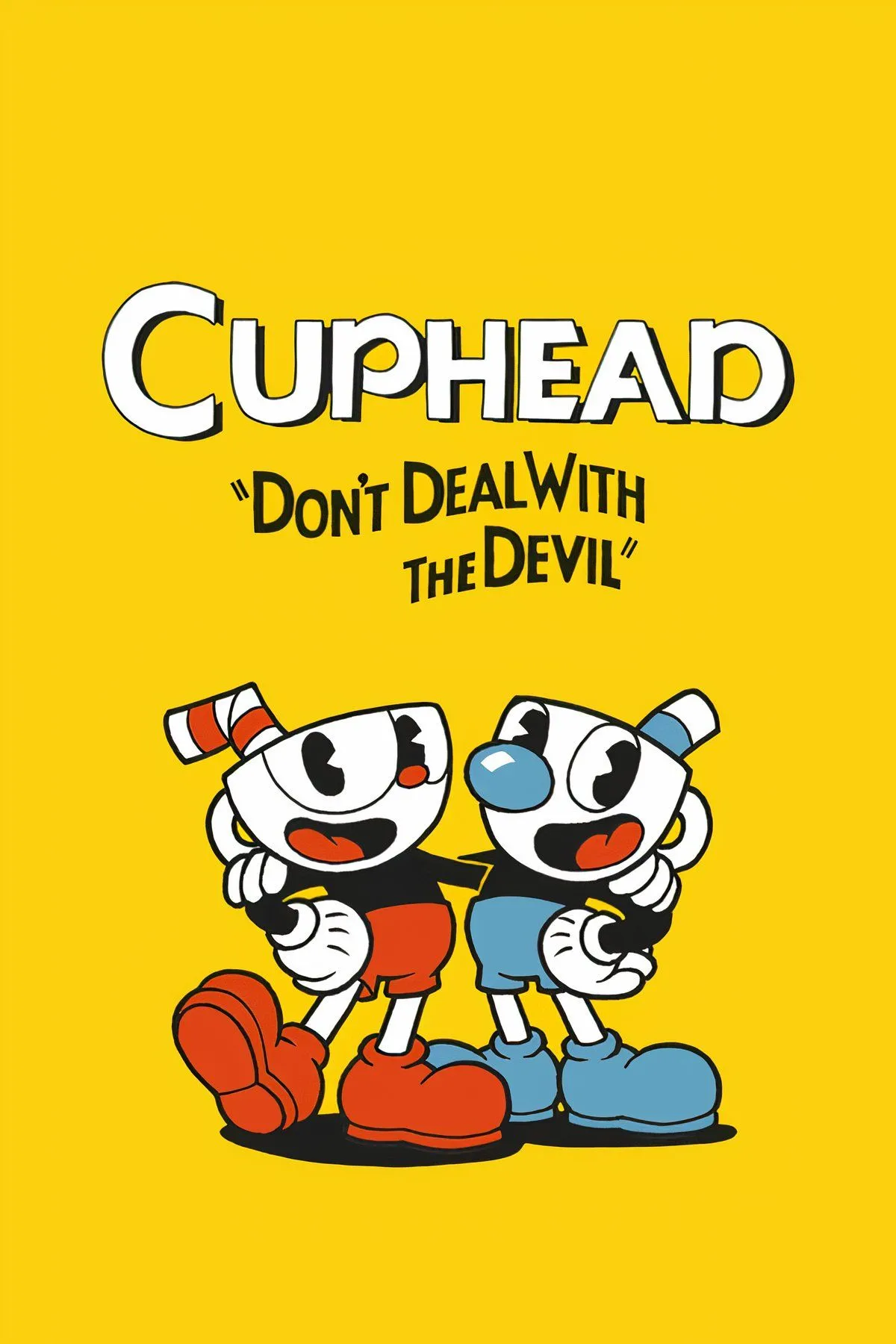 Cuphead và Mugman đối đầu với một con boss khổng lồ trong phong cách hoạt hình cổ điển của Cuphead