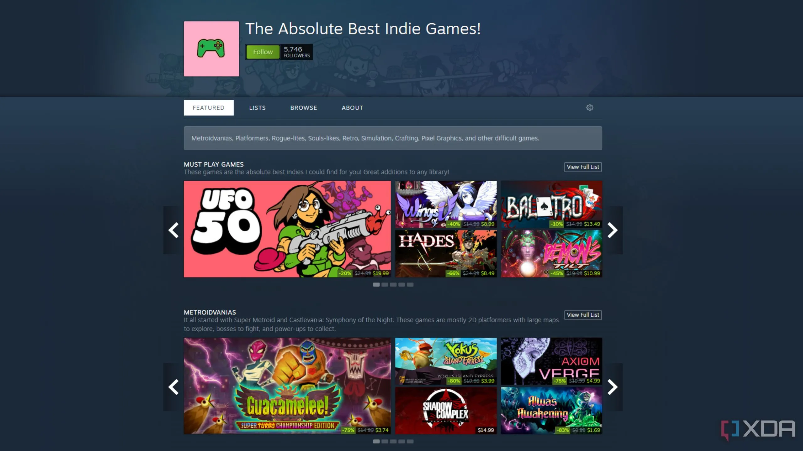 Danh sách trò chơi indie được tuyển chọn trên Steam với các tùy chỉnh mới