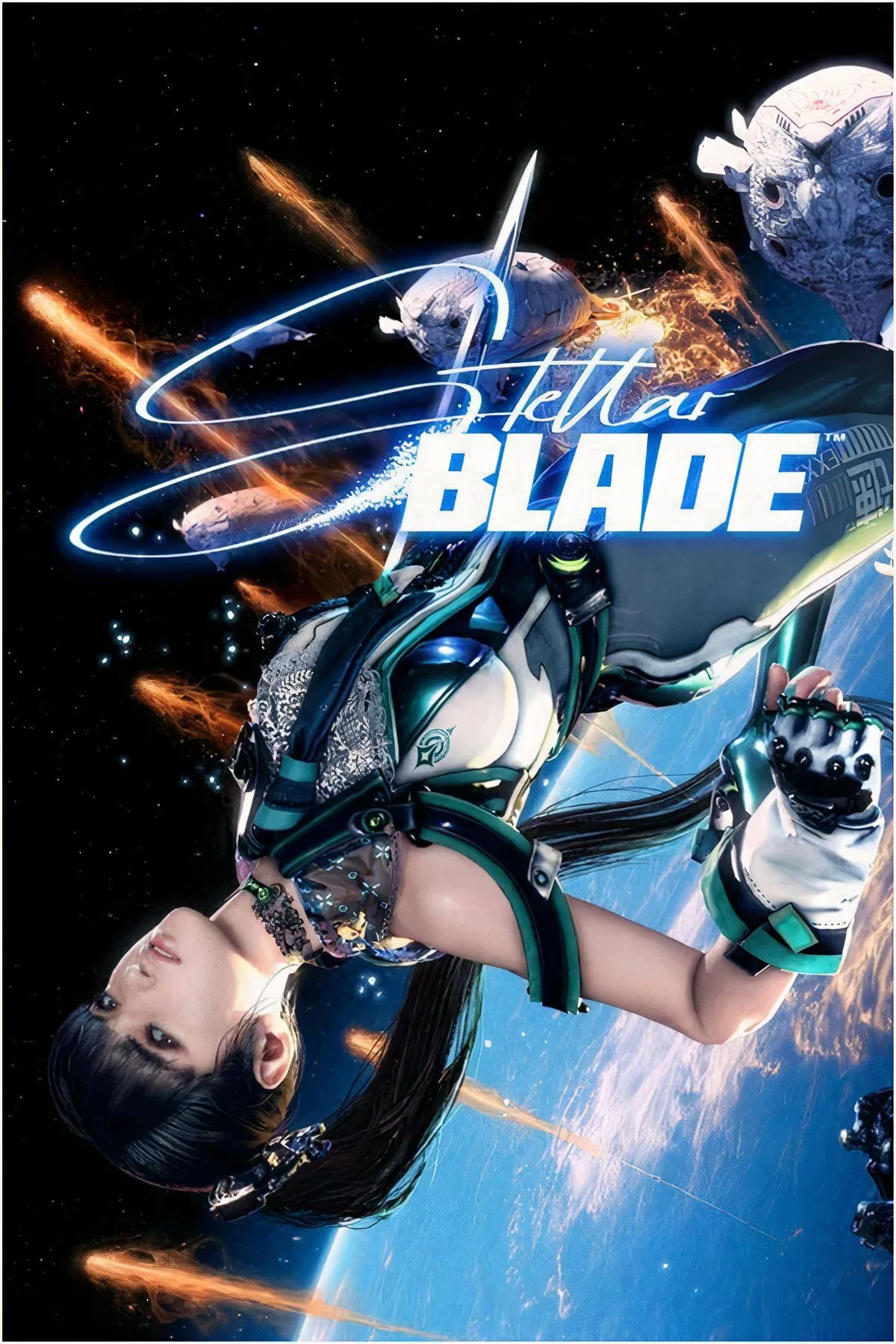 Eve, nhân vật chính của game Stellar Blade, với thiết kế cyberpunk và vũ khí chiến đấu.