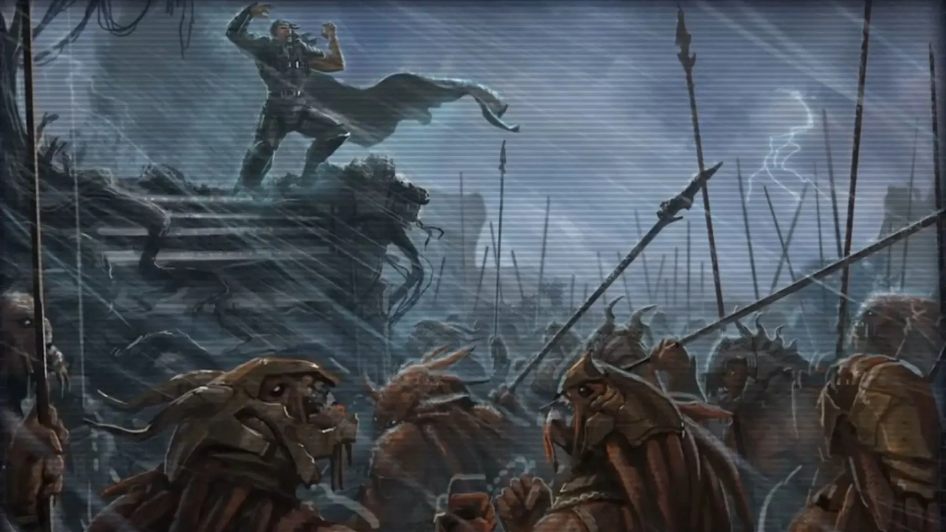 Exar Kun tập hợp quân đội Sith trong một đoạn ghi hình ba chiều trong Star Wars The Old Republic, cho thấy quy mô Đại chiến Sith.