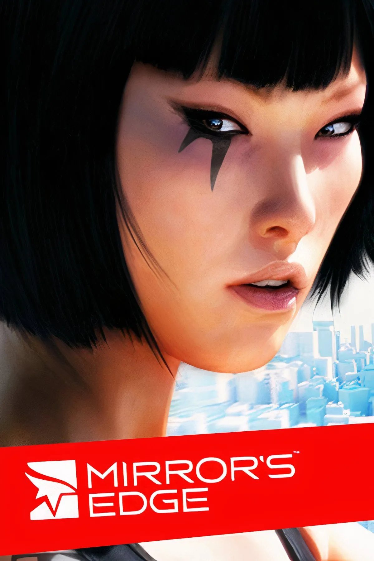 Faith chạy trên mái nhà trong Mirror's Edge, với phong cách nghệ thuật tối giản nhưng đầy tốc độ, nhấn mạnh yếu tố parkour và chạy tường.