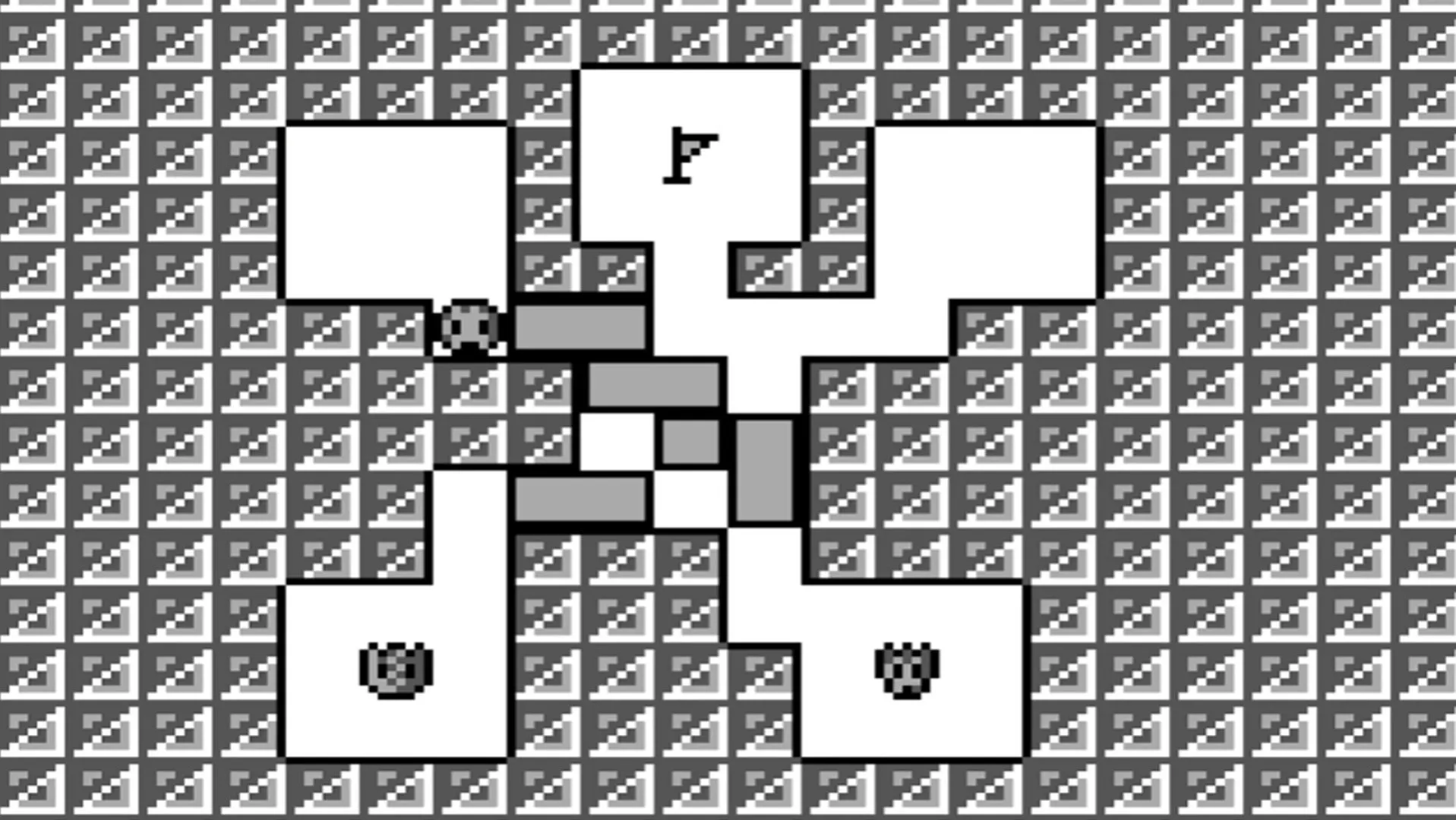Gameplay của Amazing Tater trên Game Boy, cho thấy củ khoai tây nhân vật chính trong một mê cung đẩy khối.