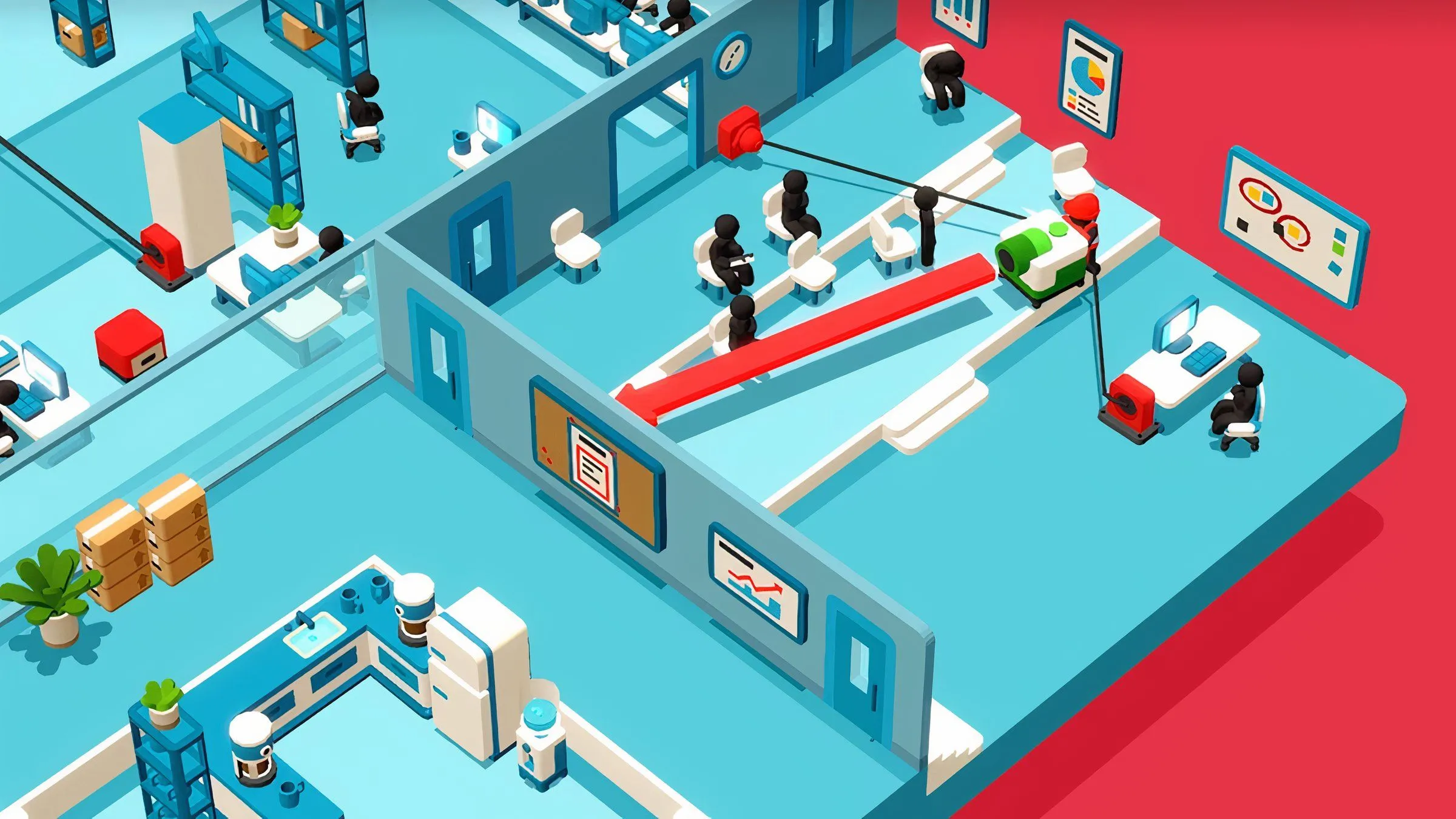 Gameplay Good Job! người chơi phá hoại trong văn phòng