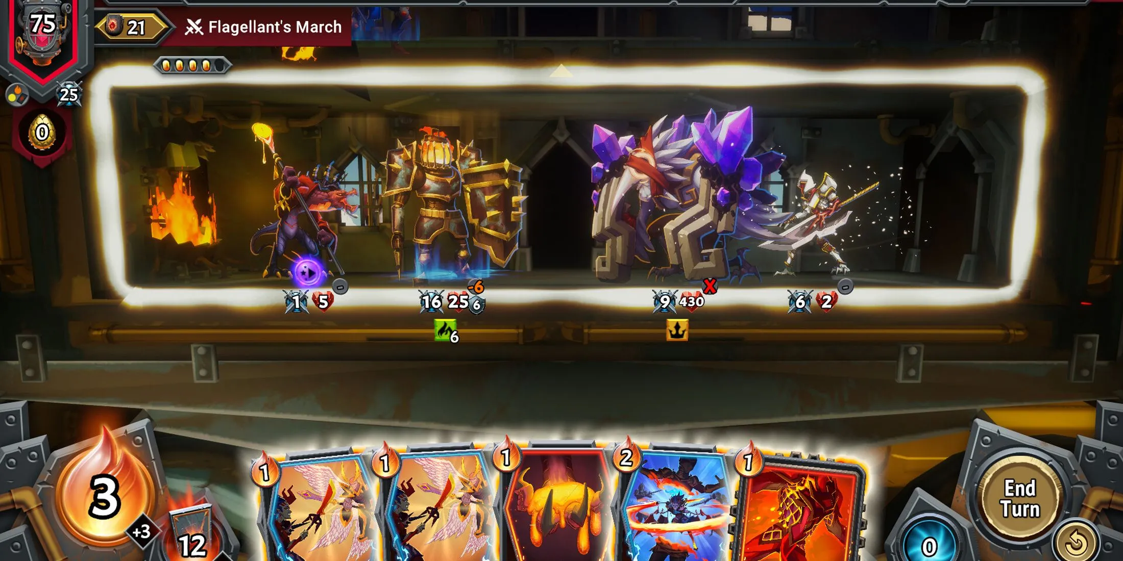 Gameplay Monster Train 2, với các thẻ bài và anh hùng đang được triển khai trên các tầng của con tàu
