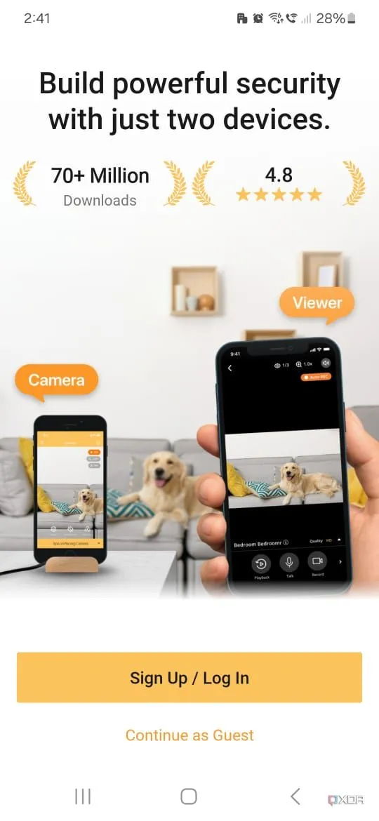 Giao diện chính của ứng dụng Alfred Security sau khi đăng nhập thành công