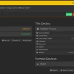 Giao diện chính Syncthing trên trình duyệt web, hiển thị các thư mục và trạng thái đồng bộ.