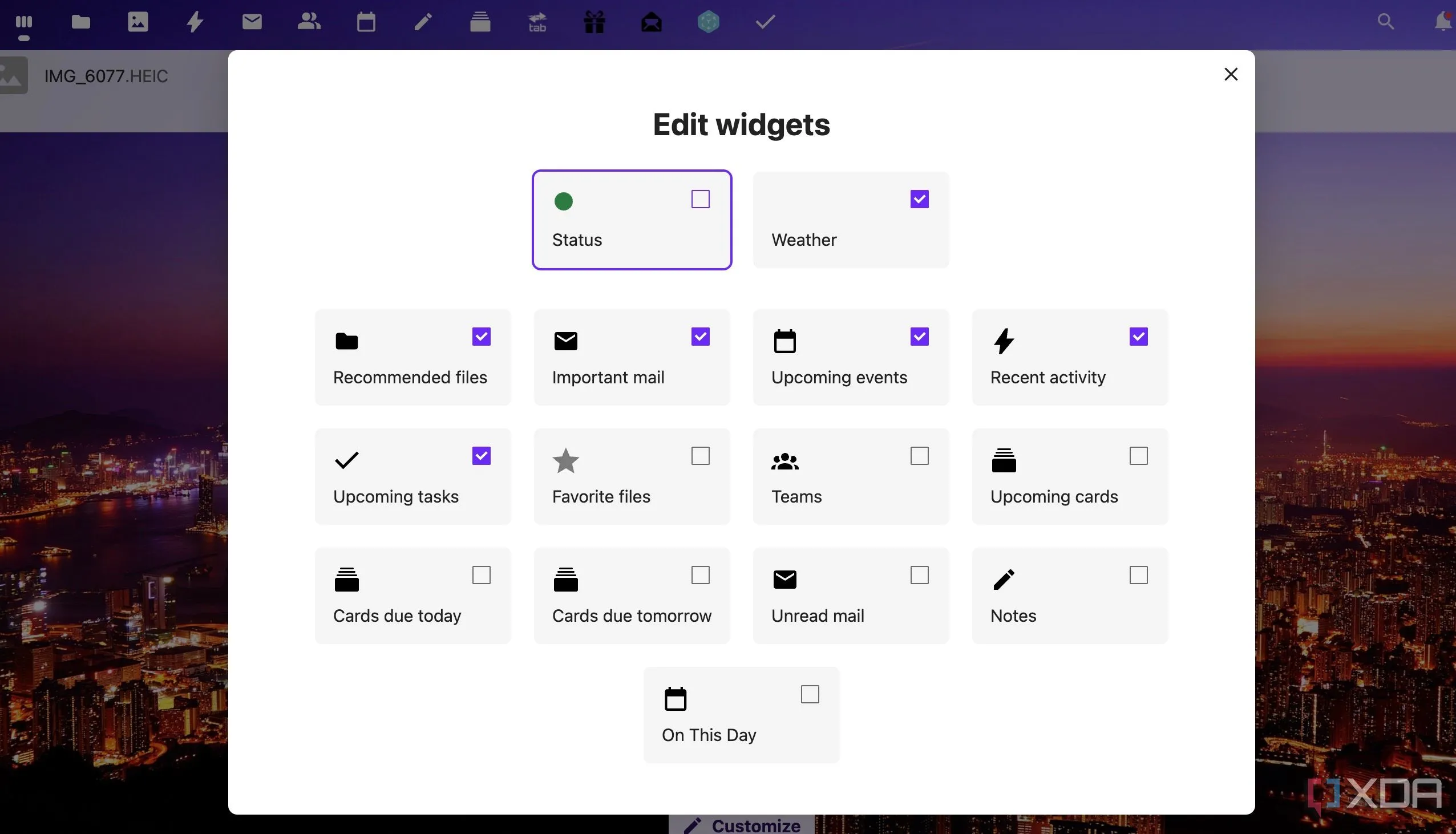 Giao diện dashboard Nextcloud hiển thị các widget tùy chỉnh như lịch, task và email, minh họa khả năng cá nhân hóa.