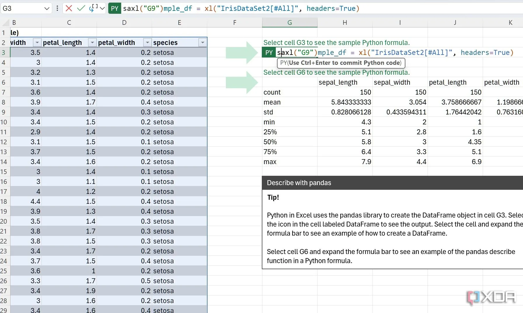 Giao diện Excel hiển thị cách tích hợp và sử dụng Python để mở rộng chức năng xử lý dữ liệu