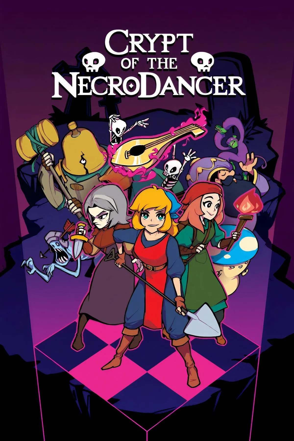 Giao diện game Crypt of the NecroDancer với nhân vật và quái vật pixel theo nhịp điệu