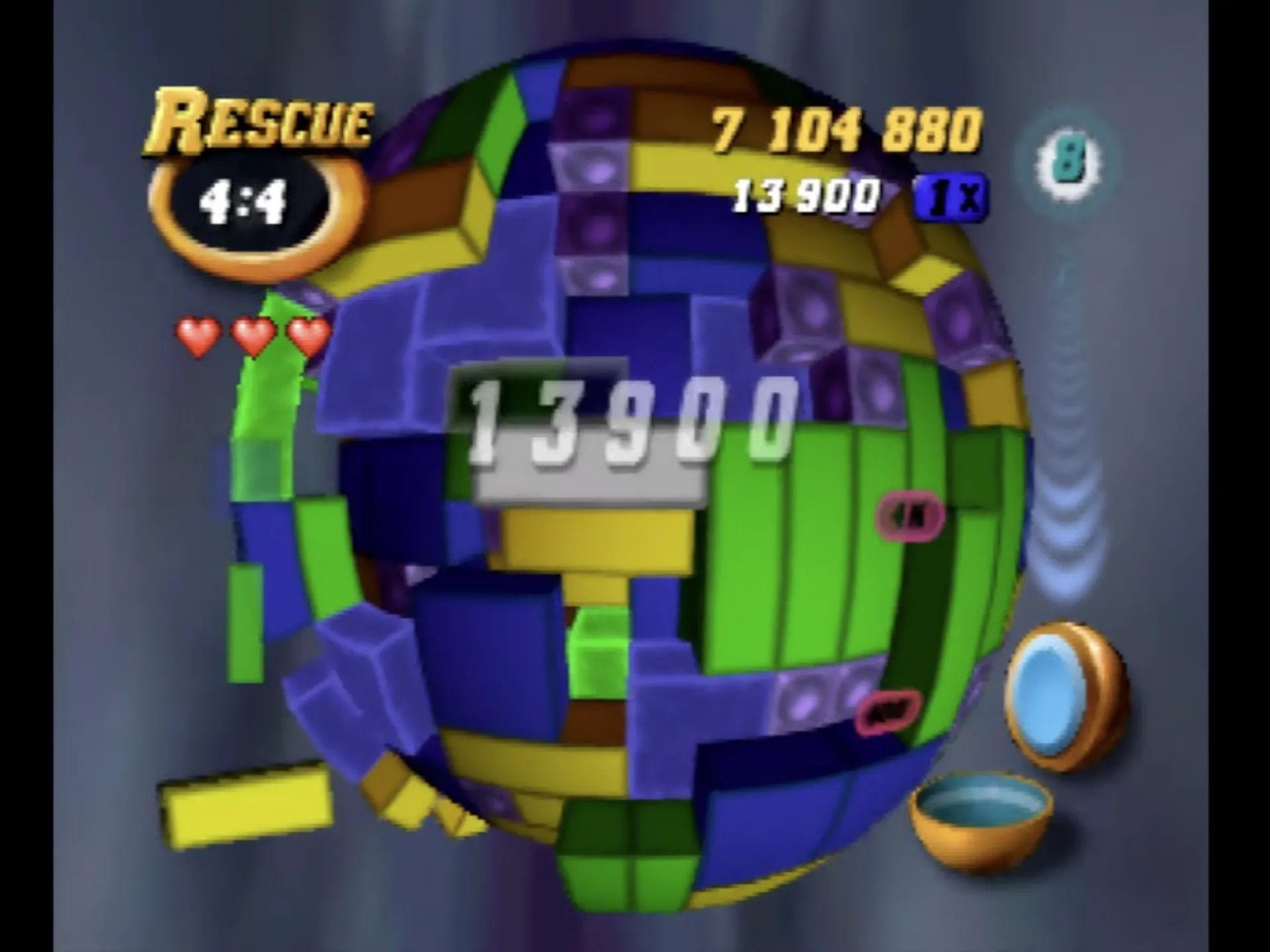 Giao diện gameplay 3D độc đáo của Tetrisphere trên Nintendo 64