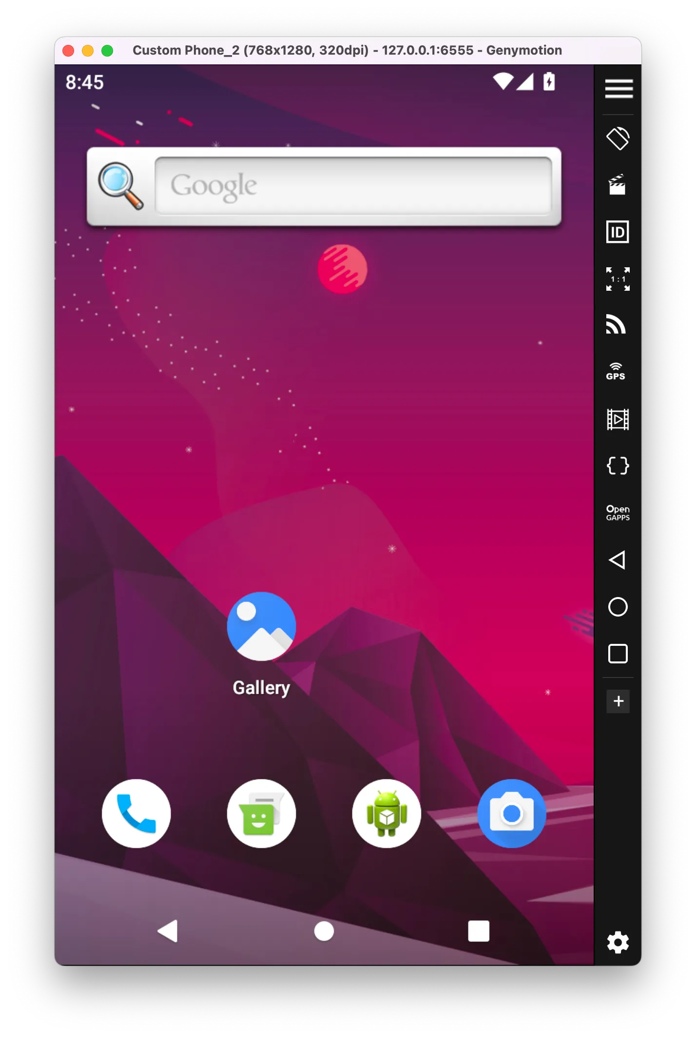 Giao diện hiển thị của thiết bị Android ảo đang chạy trên Genymotion