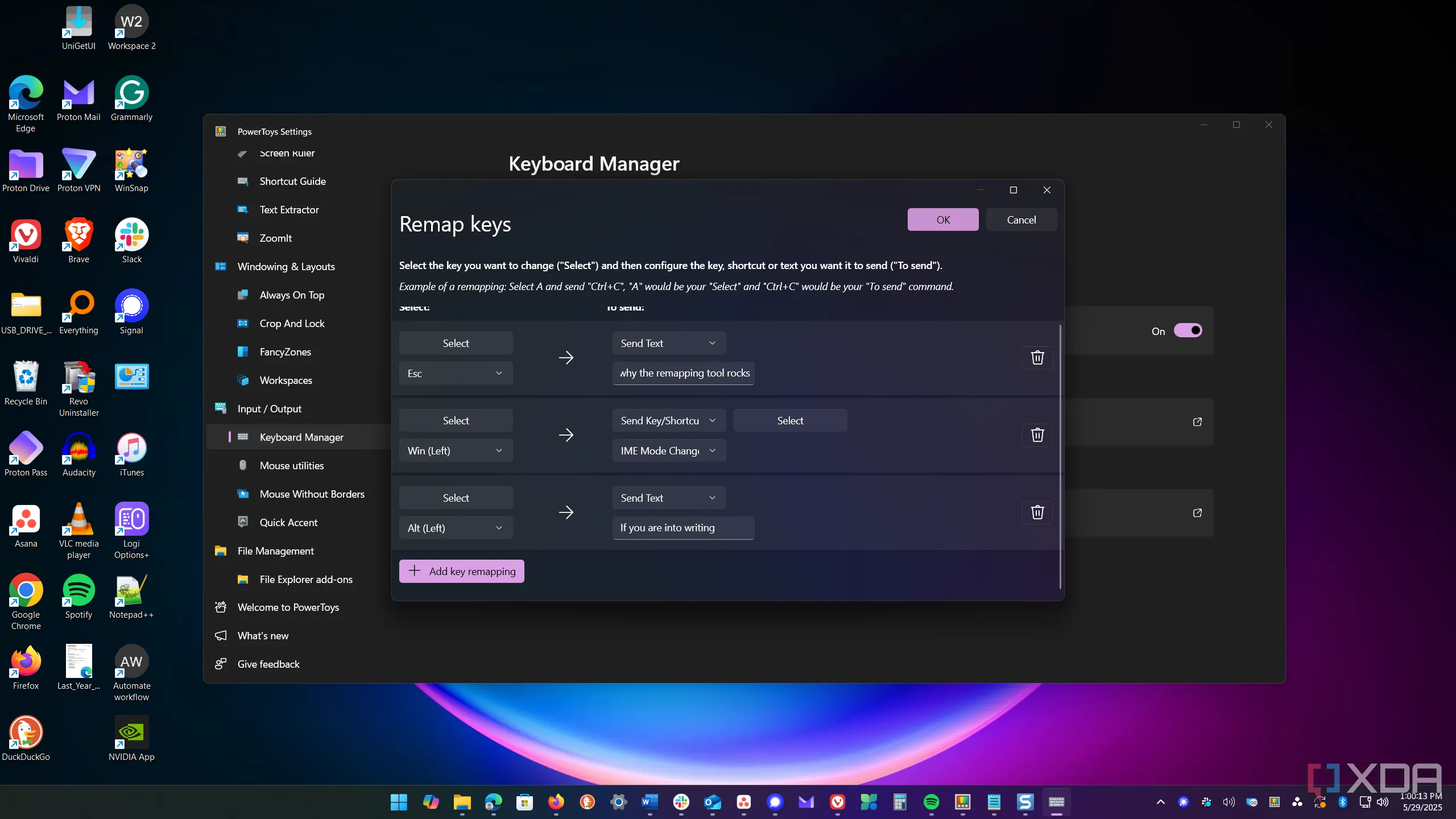 Giao diện Keyboard Manager của PowerToys cho phép tùy chỉnh và gán lại phím tắt