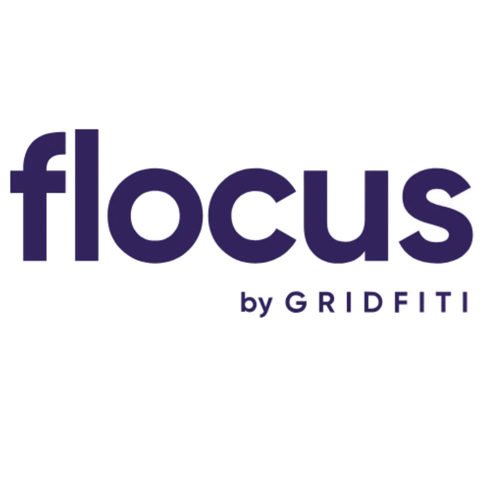 Giao diện logo Flocus với chữ F và hình tròn tối giản, biểu tượng cho ứng dụng tăng năng suất và thẩm mỹ